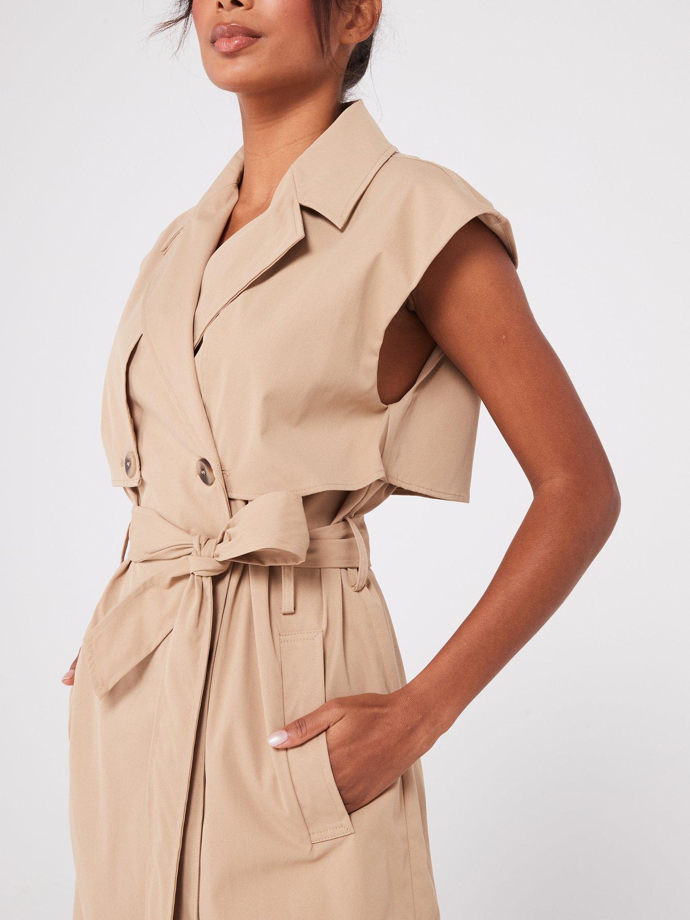 Sleeveless Trench Dress - Brown