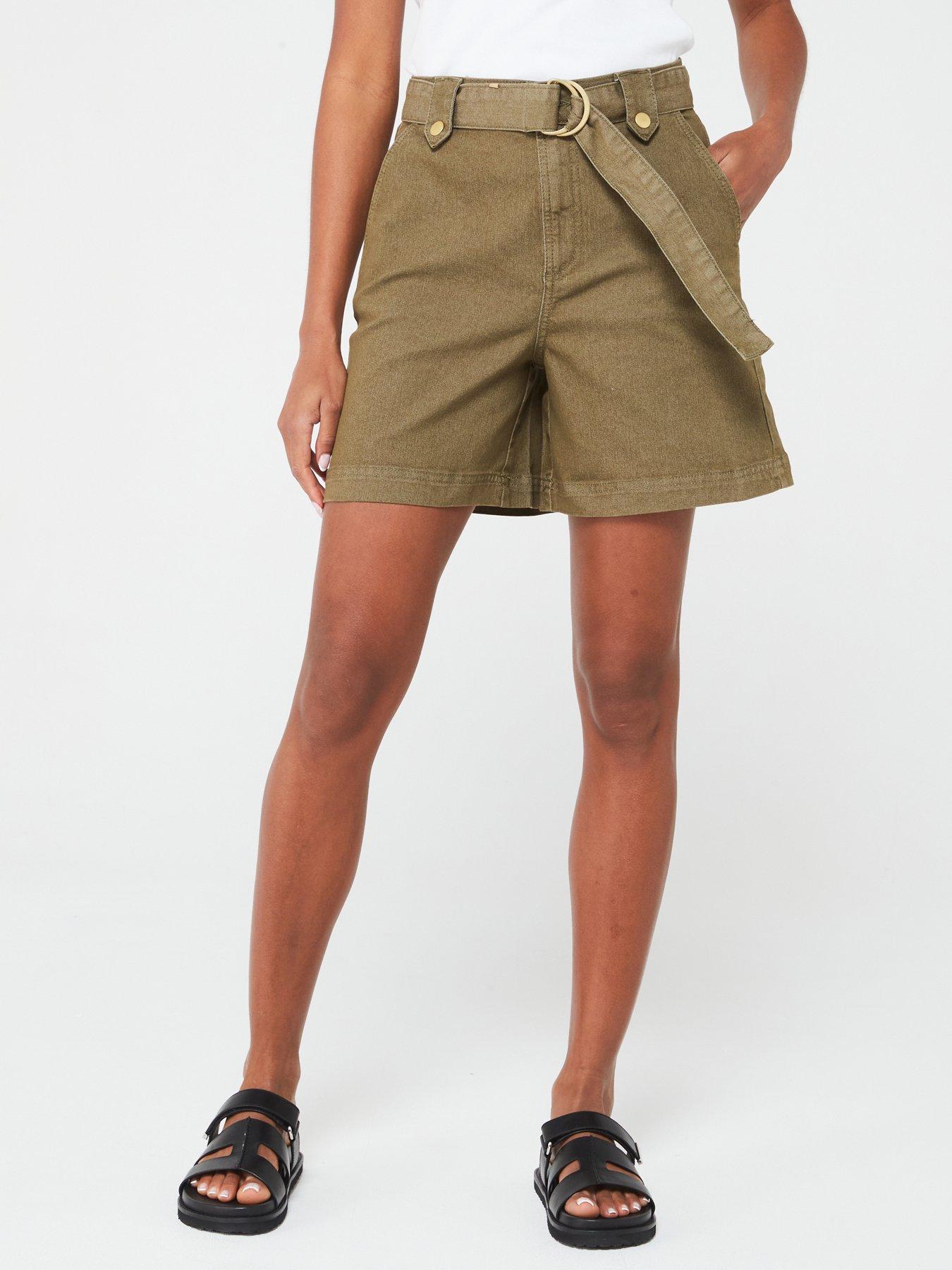 vila high waisted buckle shorts - olive green