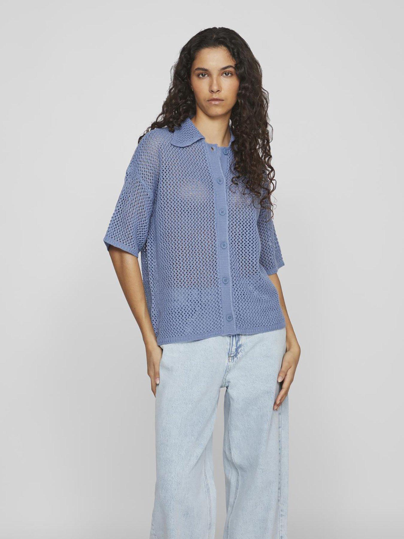 vila-knitted-polo-top-blue