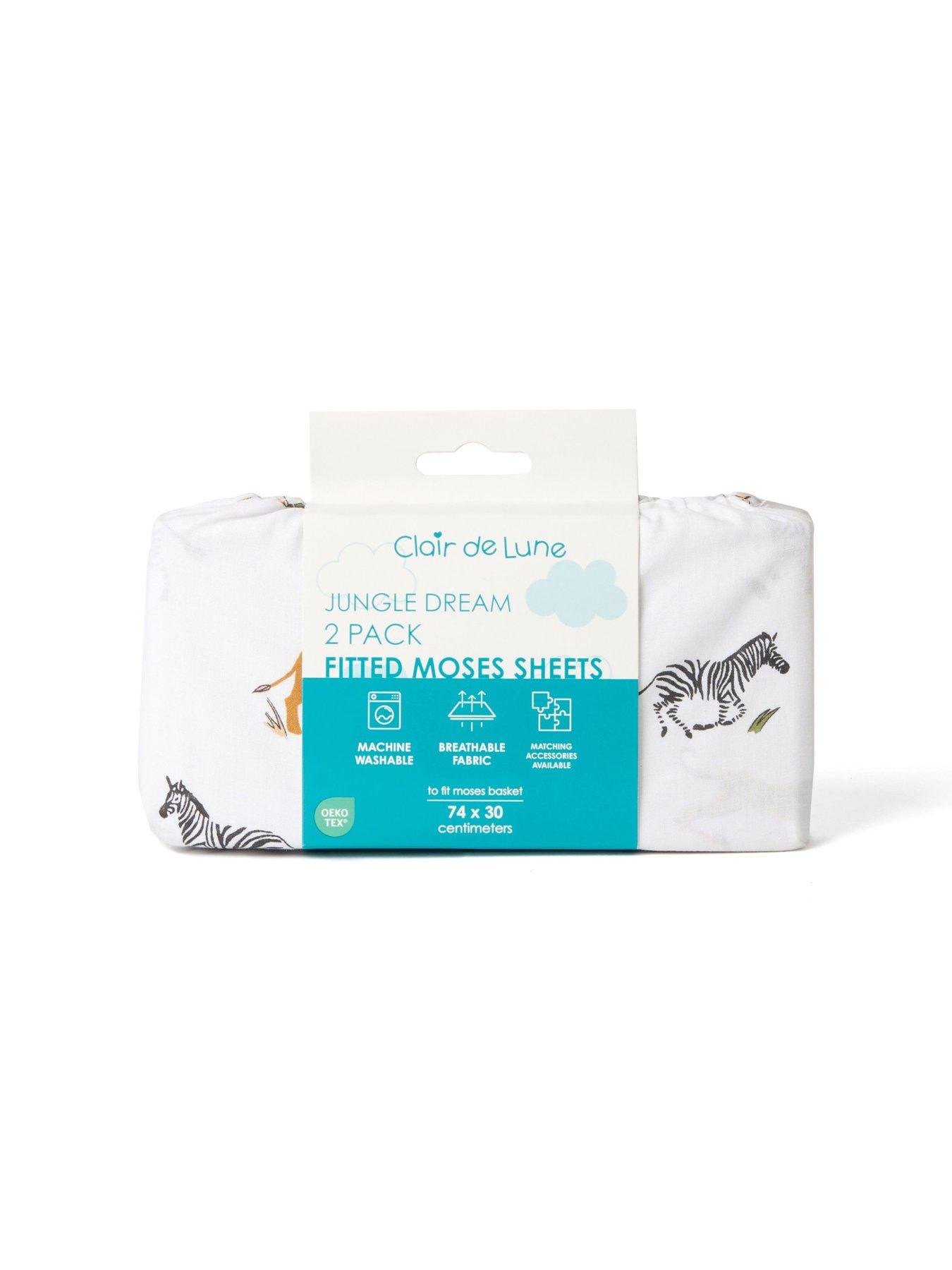 Image 3 of 3 of Clair De Lune Jungle Dream 2 Pack Fitted Cotton Moses Basket Sheets (74 x 30 cm)