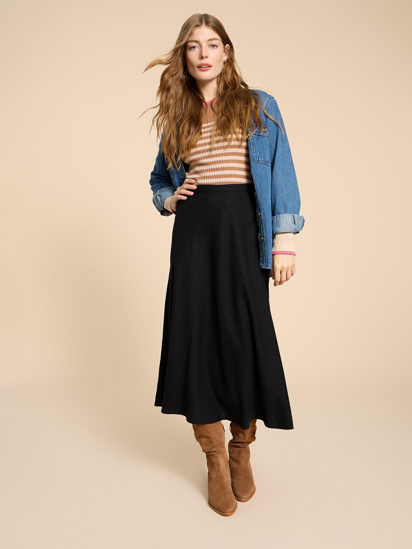 Black linen skirt on sale uk