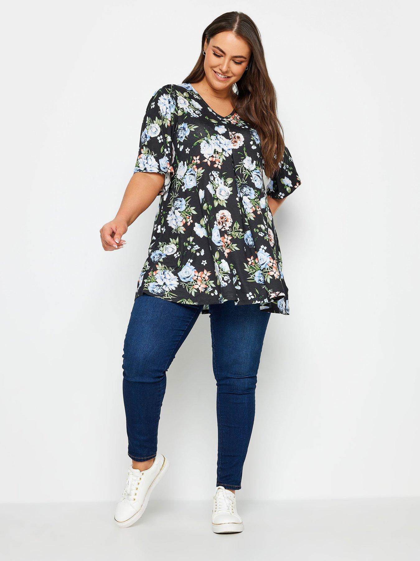 YOURS Plus Size Black Floral Print Long Sleeve Gypsy Tunic Top