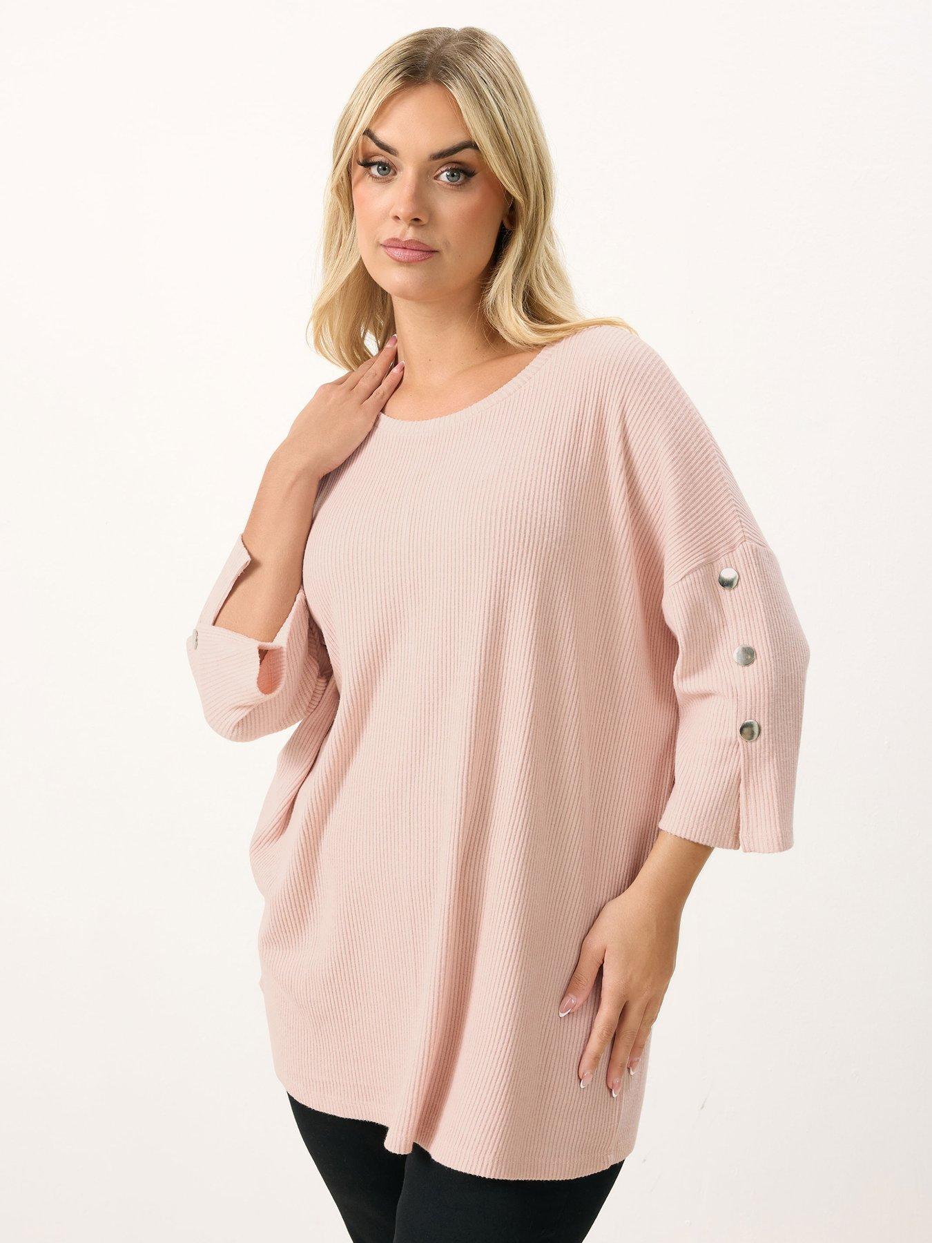 Image 1 of 5 of Yours Curve Soft Touch Rib Snap Button Sleeve Jumper