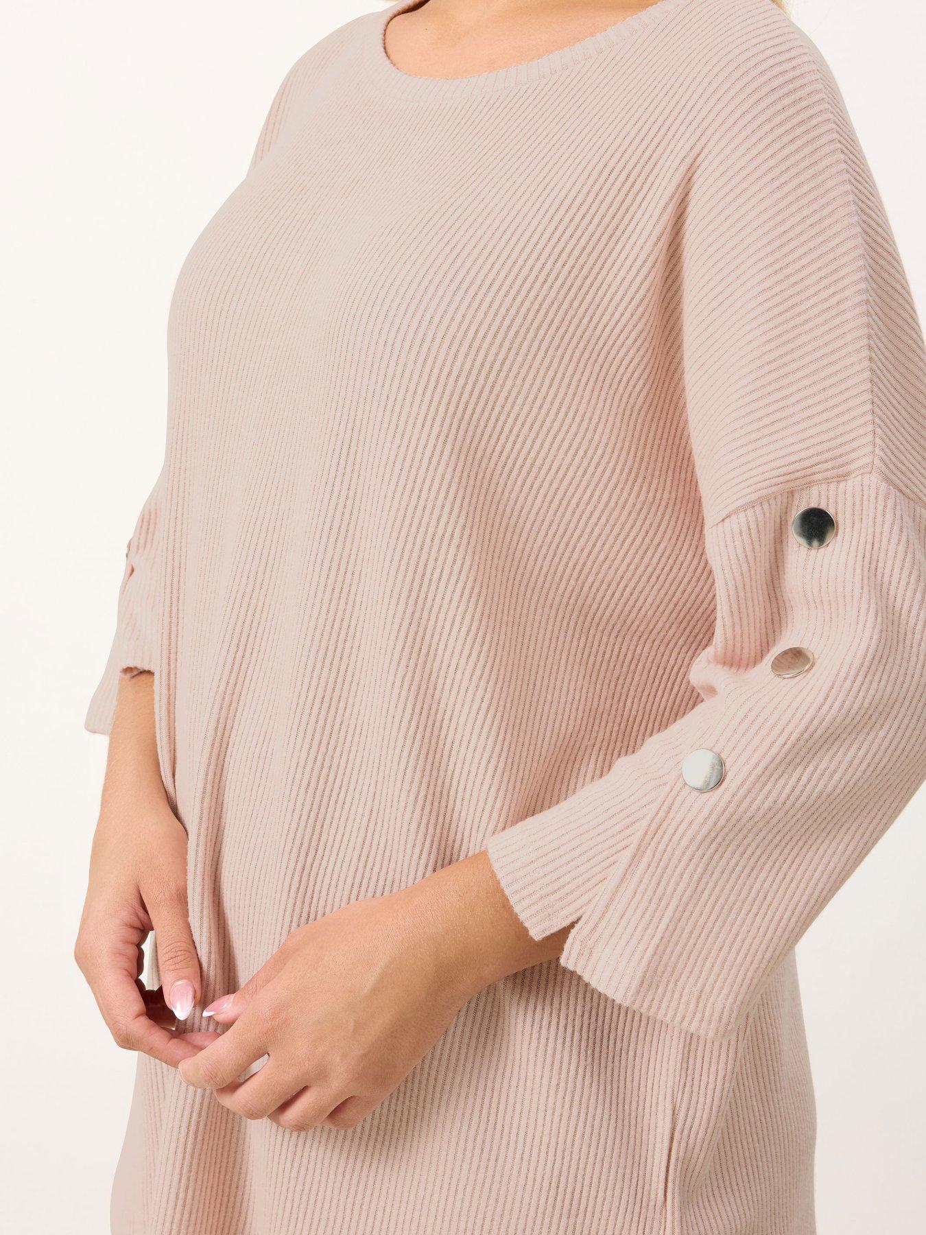 Image 4 of 5 of Yours Curve Soft Touch Rib Snap Button Sleeve Jumper