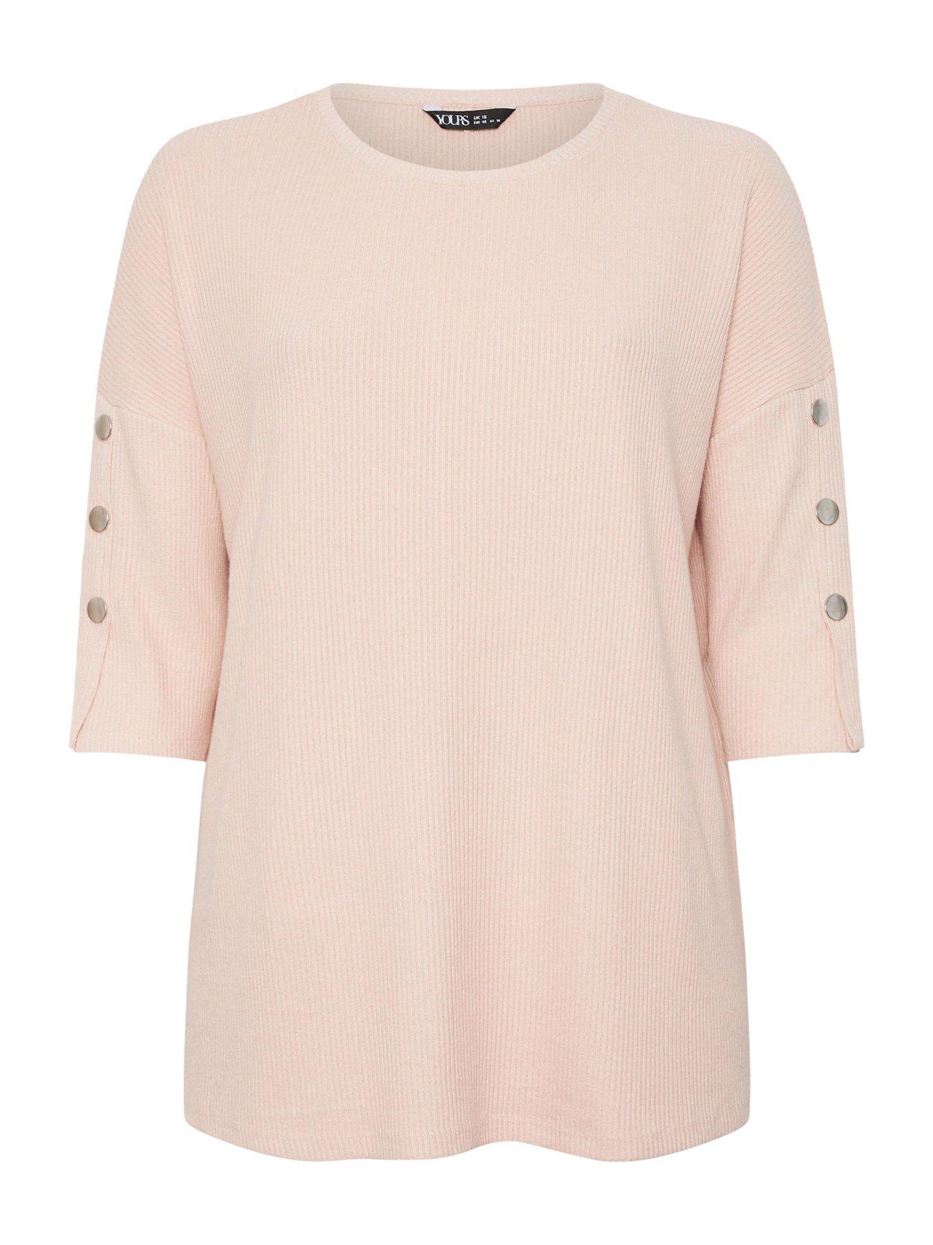 Image 5 of 5 of Yours Curve Soft Touch Rib Snap Button Sleeve Jumper