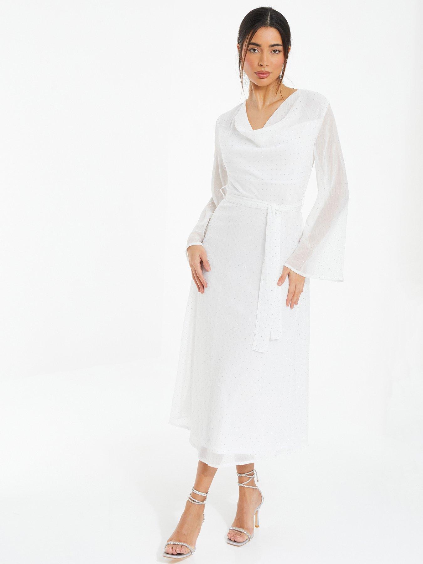 Quiz White Chiffon Polka Dot Cowl Neck Midi Dress | Very