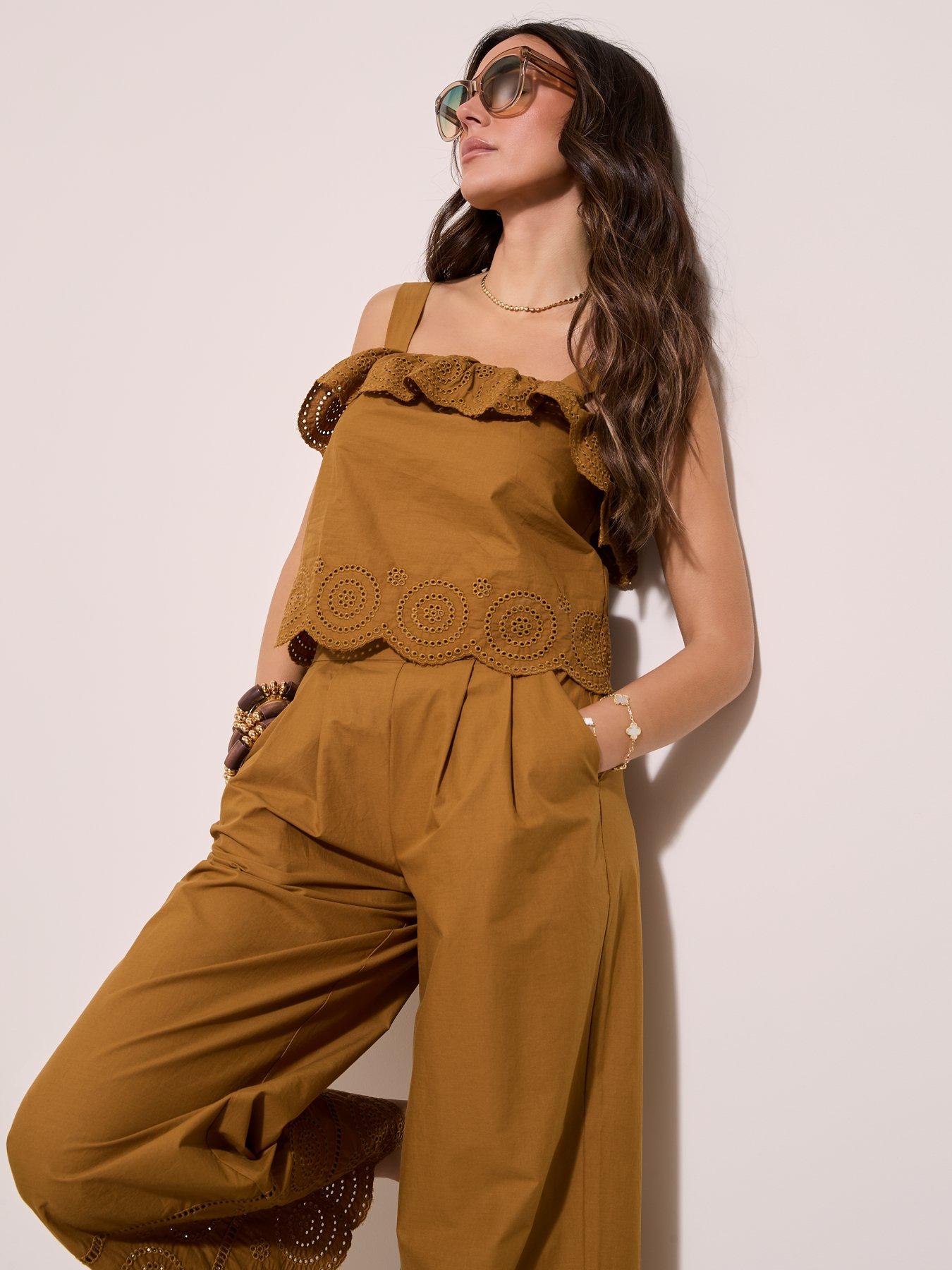 undefined Broderie Frill Cami Top - Brown