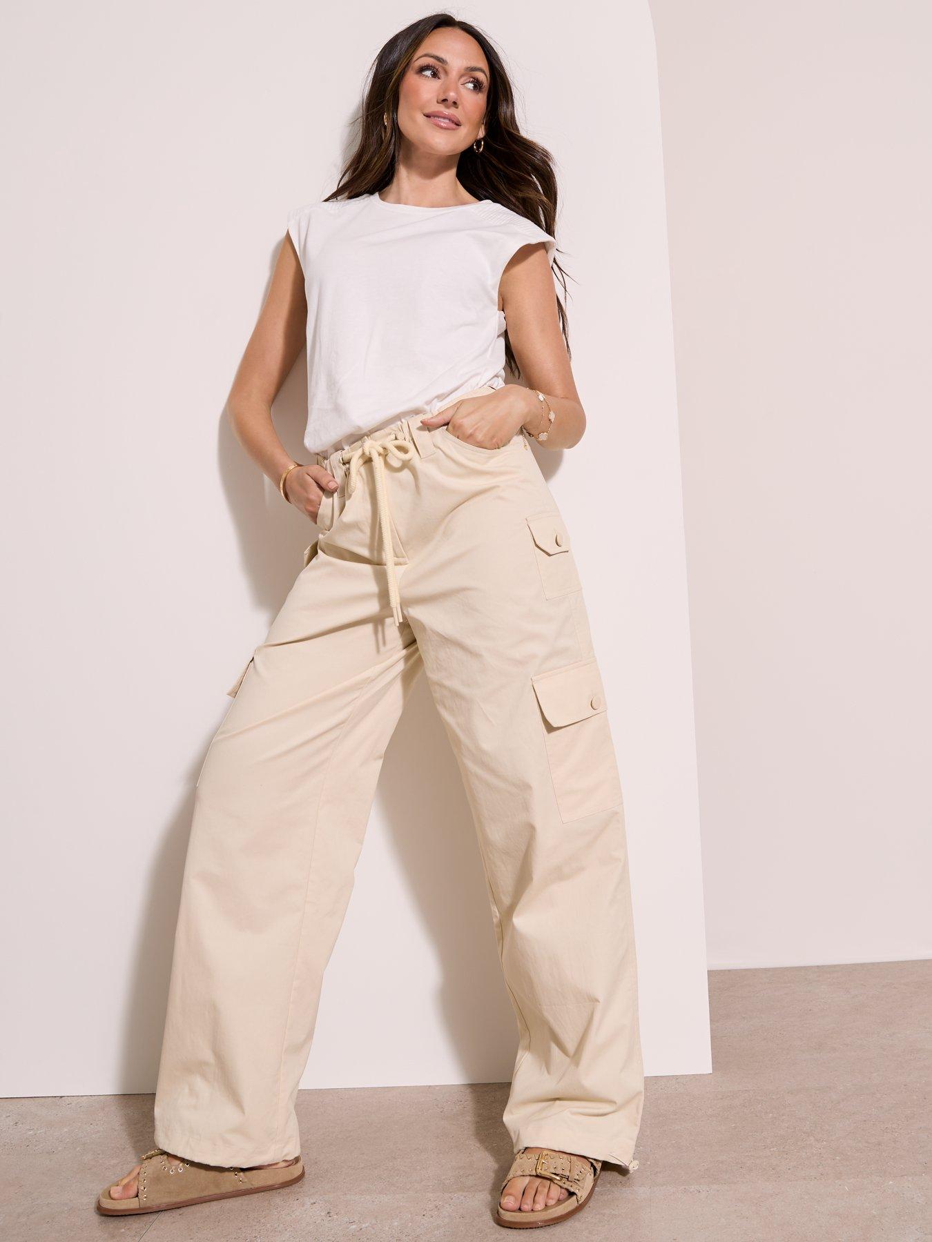 Michelle Keegan Cotton Cargo Trousers Cream Very