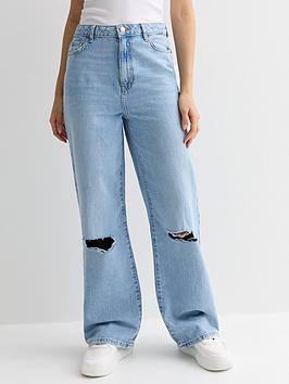 new look hurricane ripped wide leg jeans - blue