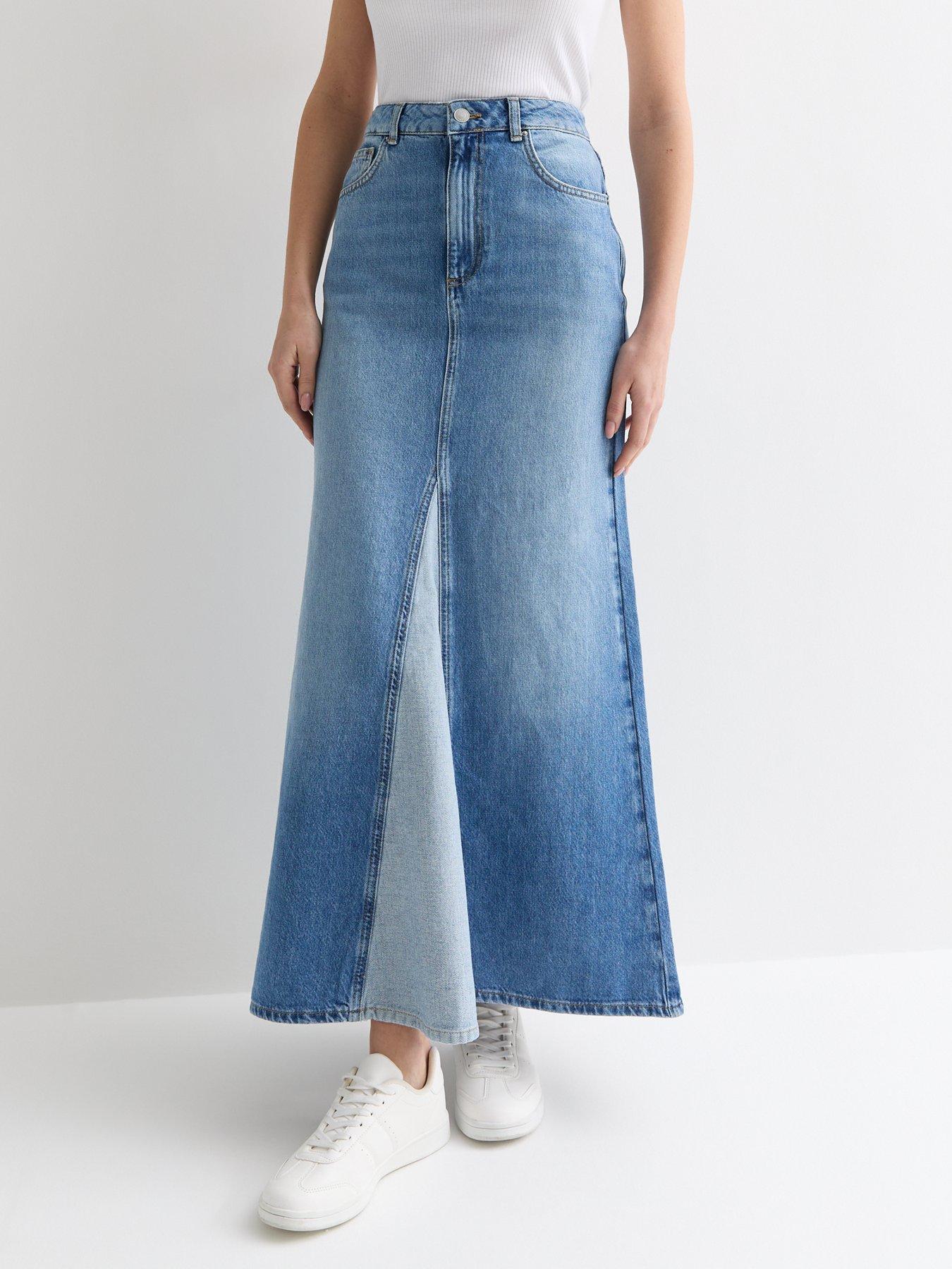 New Look Blue Denim High Waist Spliced Maxi Skirt | Very.co.uk