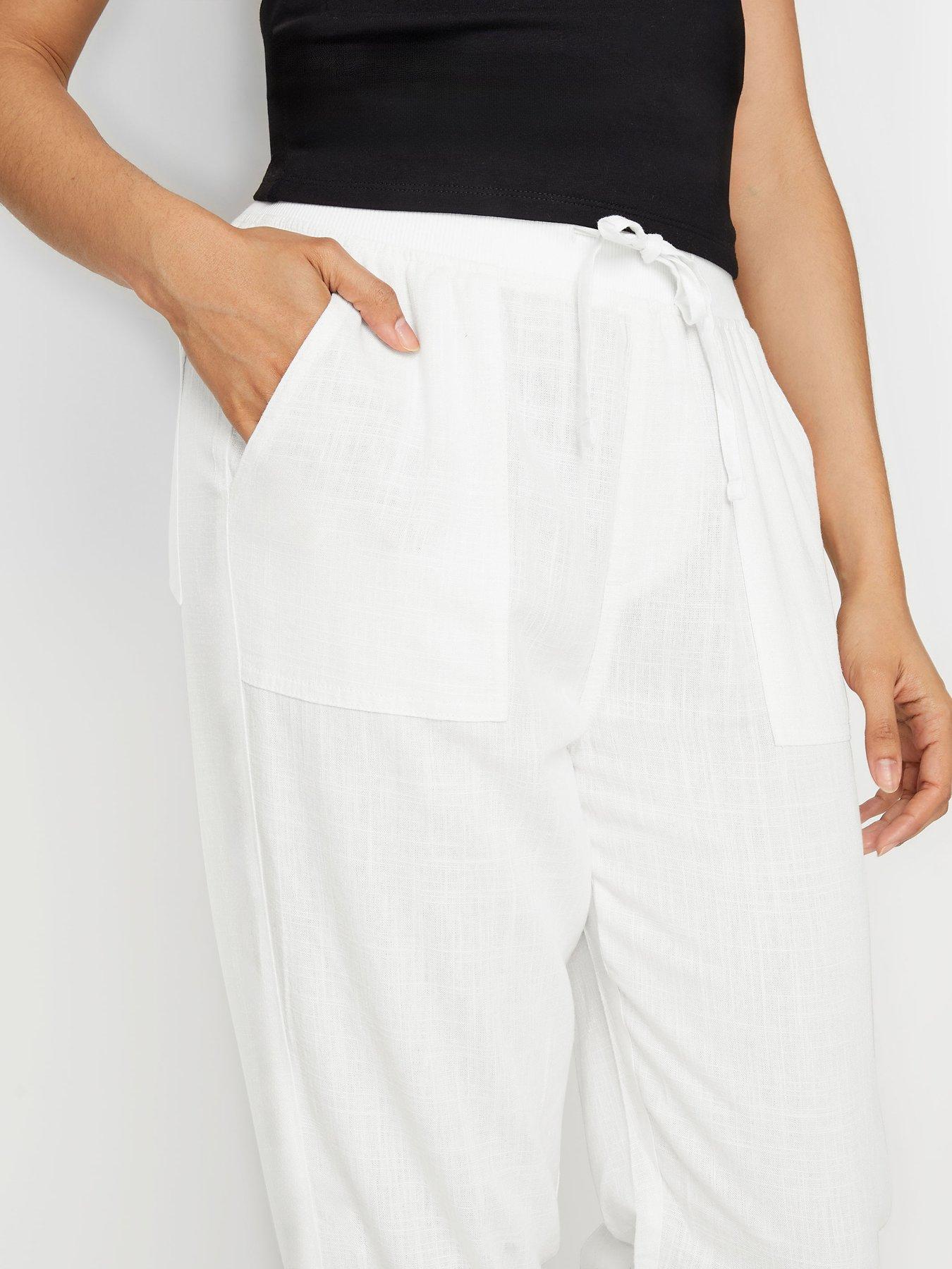 White Linen Crop Joggers