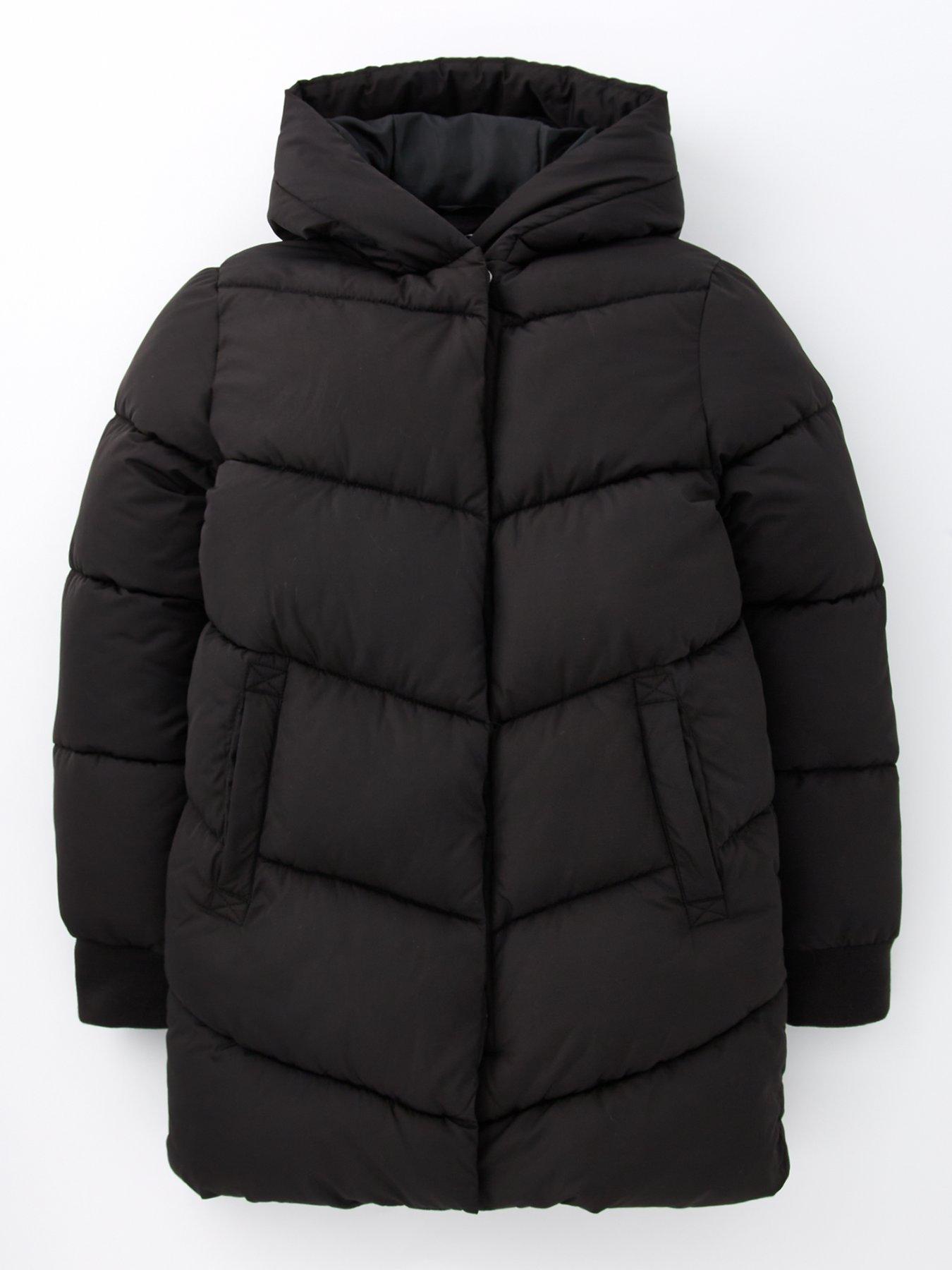 undefined Girls Longline Black Padded Coat