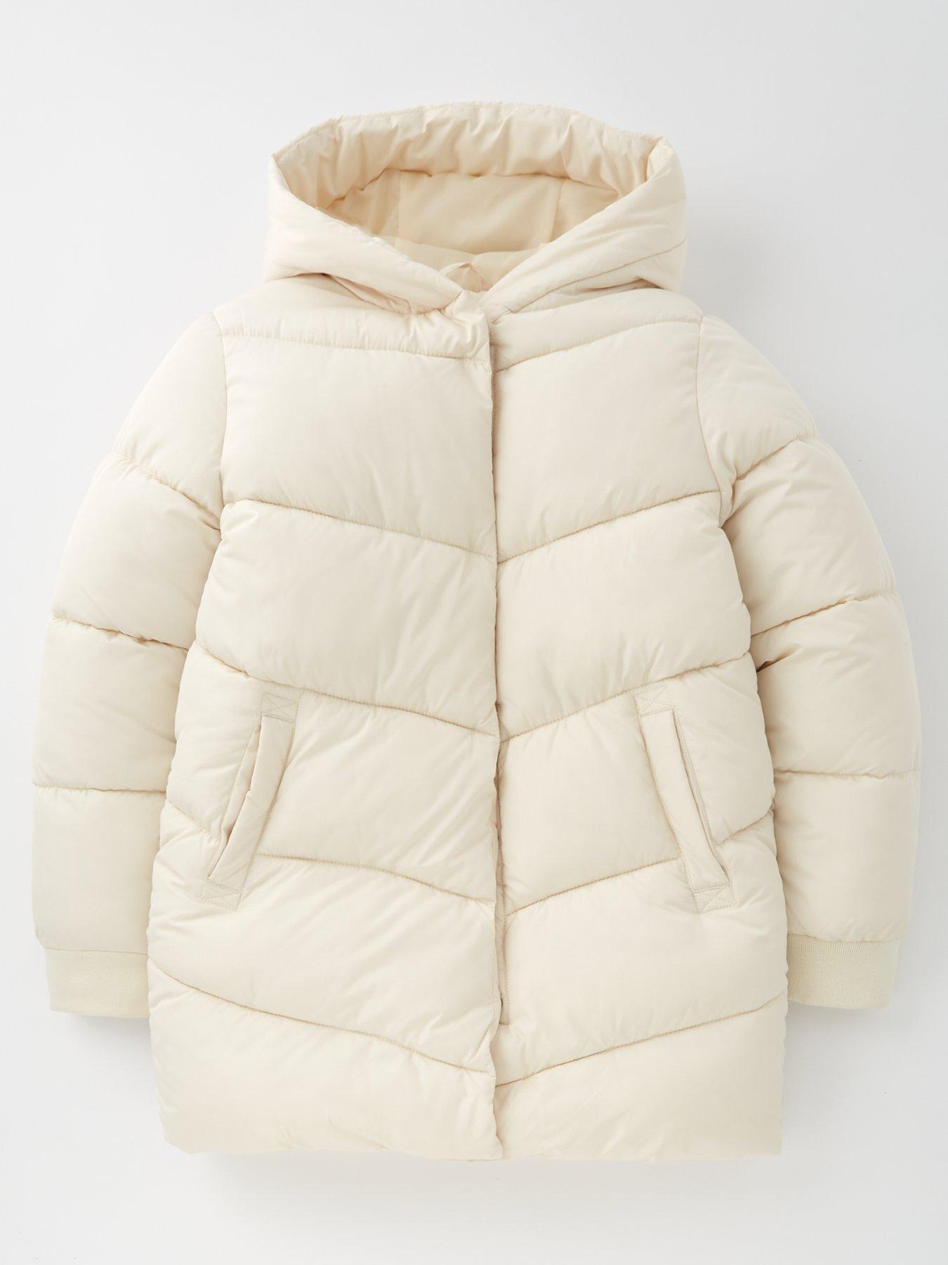 V by Very Girls Off White Longline Padded Coat Very