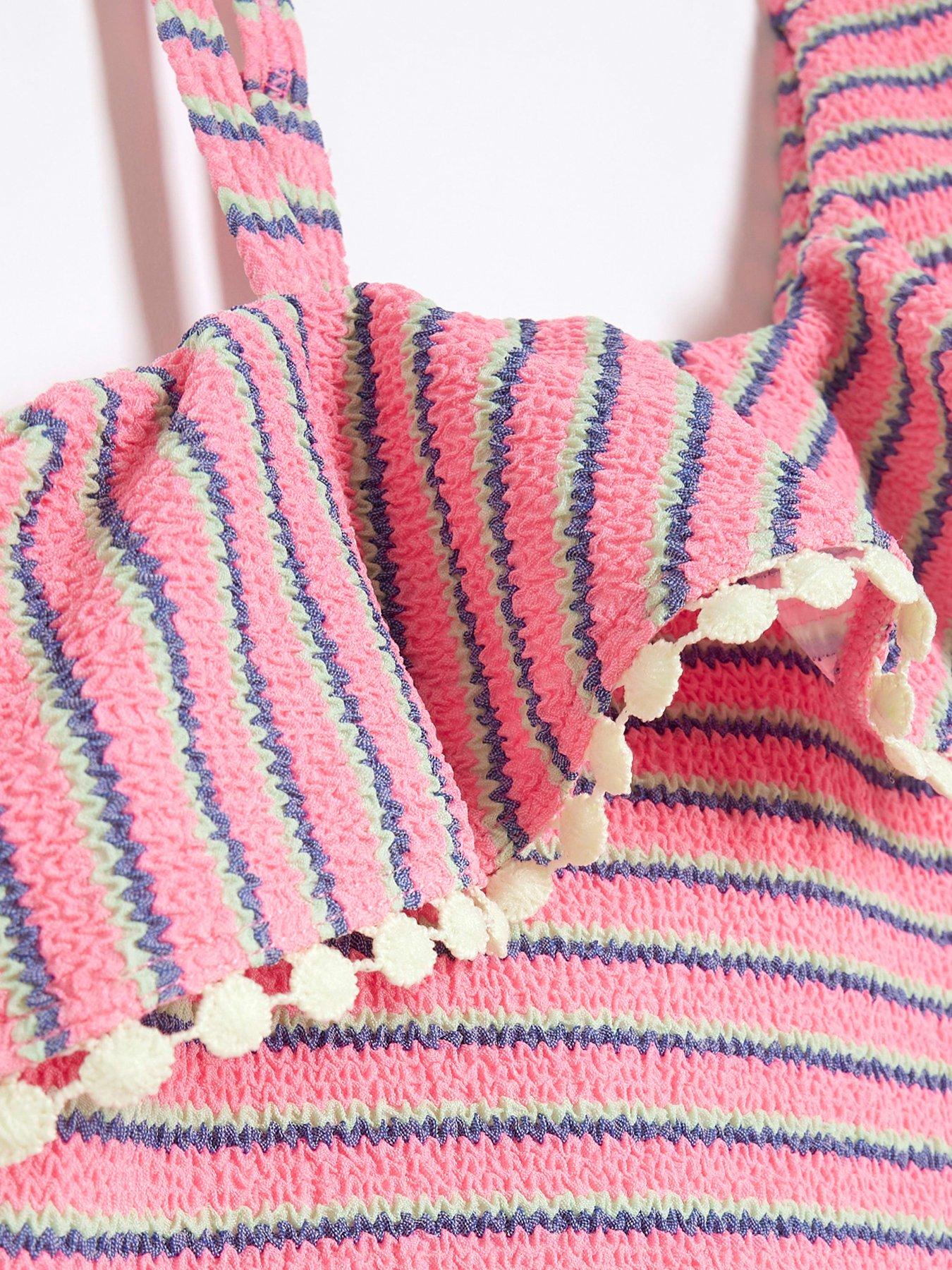 River Island Girls Striped Frill Bikini Set Pink Very.co.uk