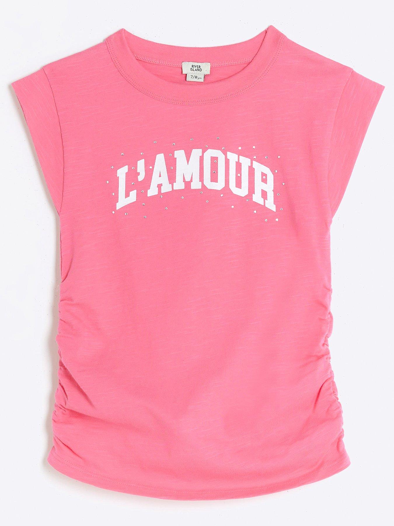 Girls Diamante Graphic T shirt Pink