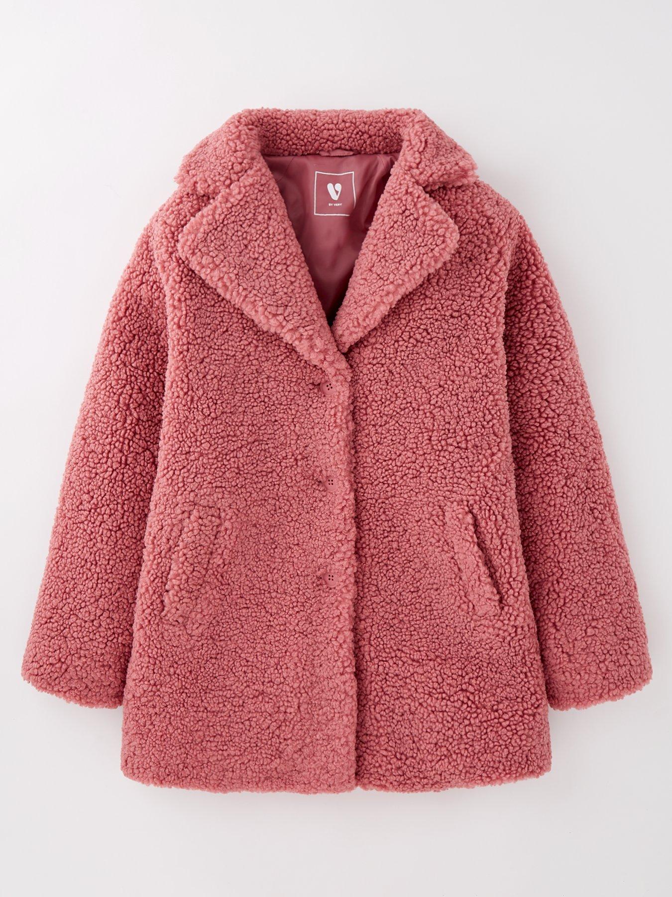 Girls pink borg coat on sale