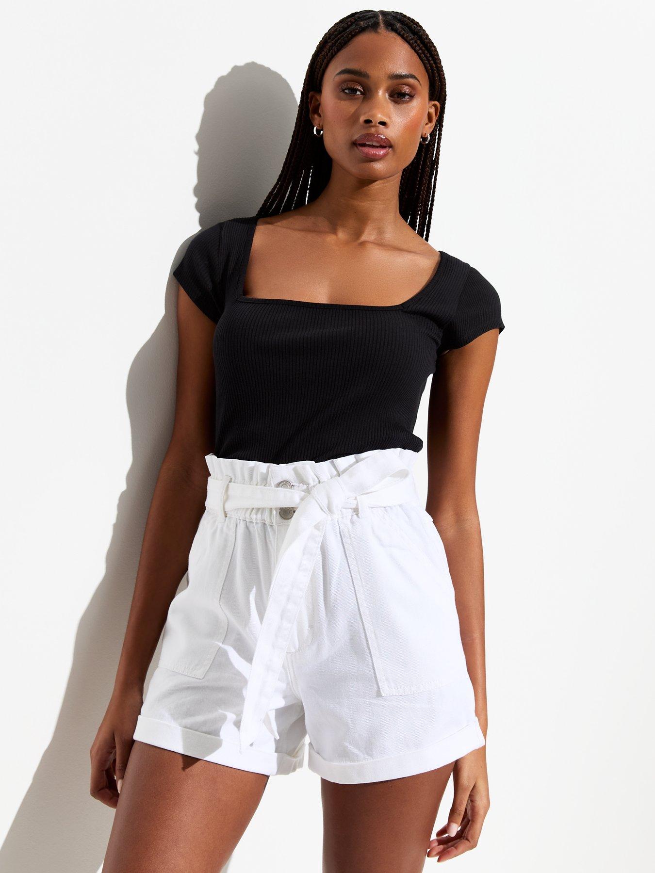 White Belted Paperbag Shorts