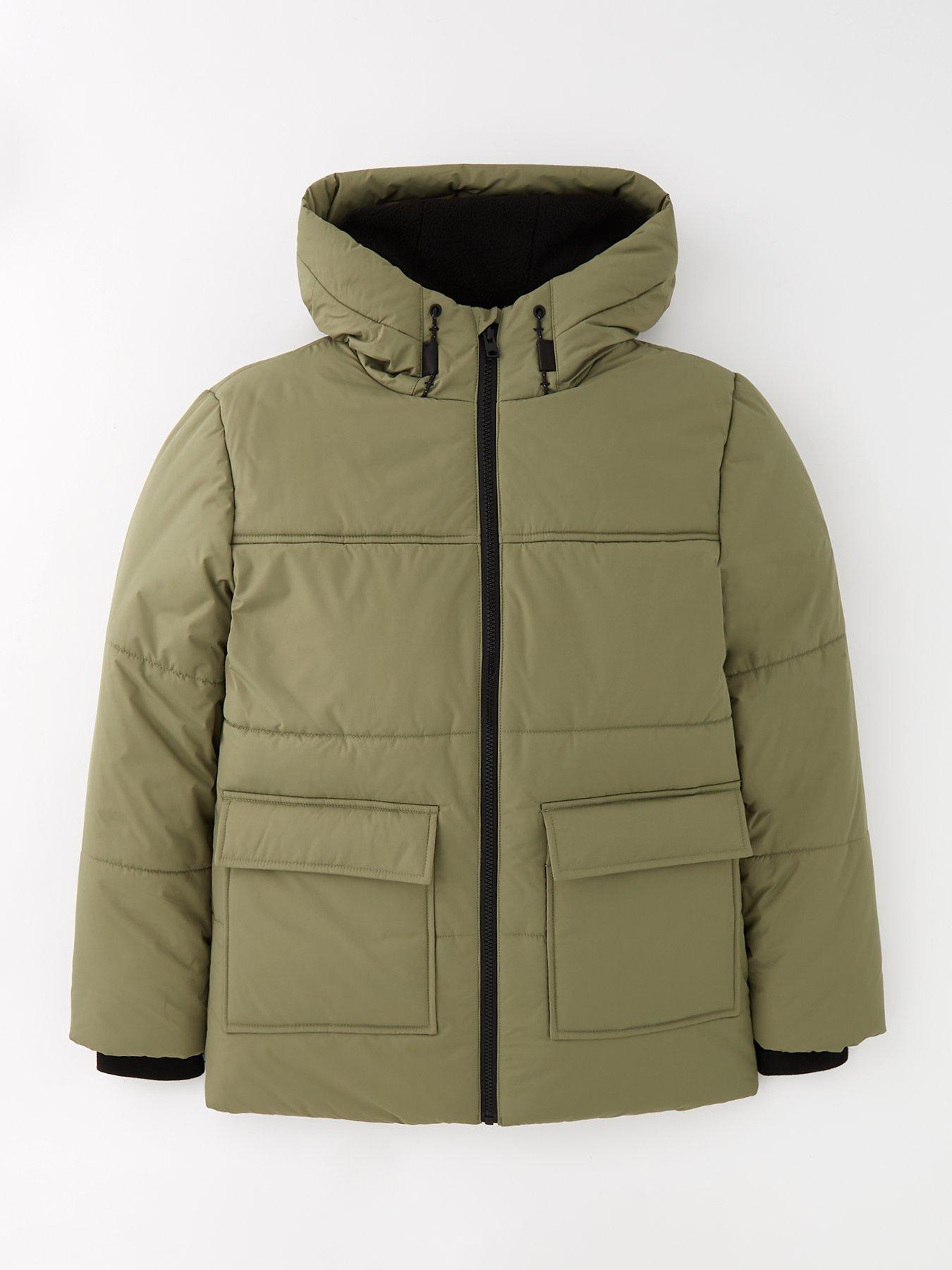 undefined Boys Longline Padded Coat - Khaki