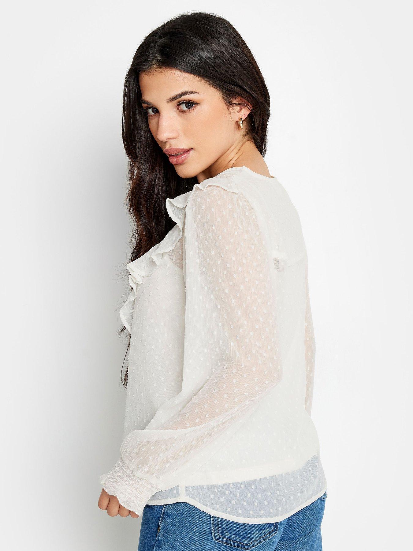 Image 2 of 4 of PixieGirl Petite Ivory Dobby Crochet Ls Blouse