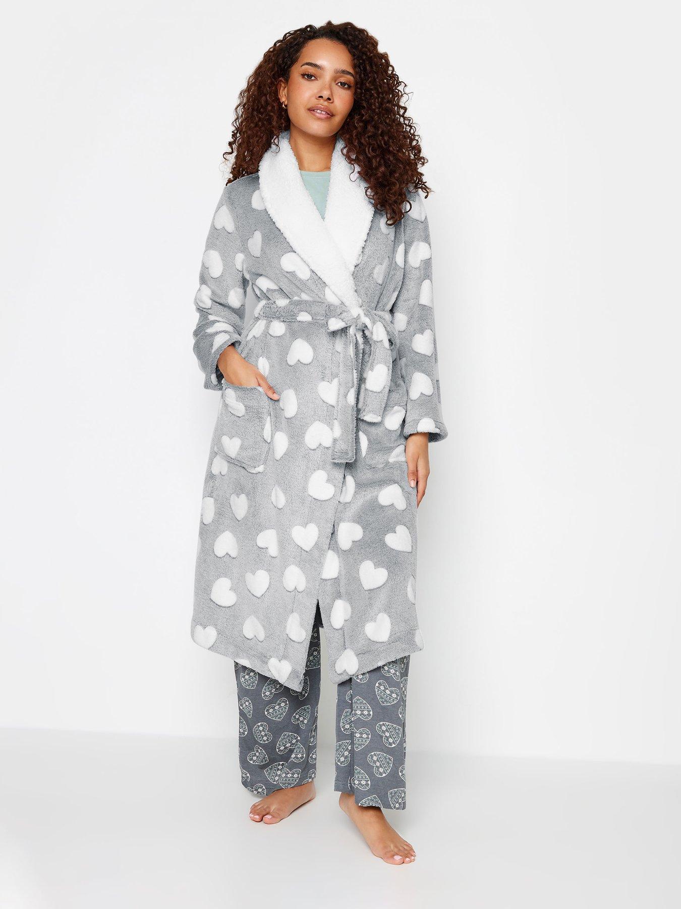 Fluffy heart long dressing gown, Cream