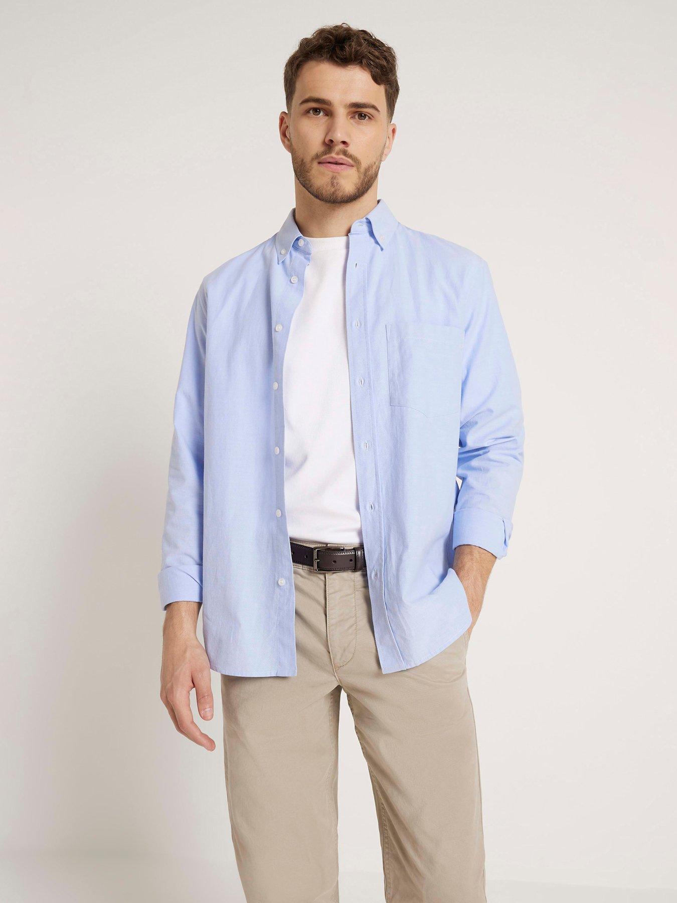 River Island Button Down Slim Oxford Shirt - Blue | Very.co.uk