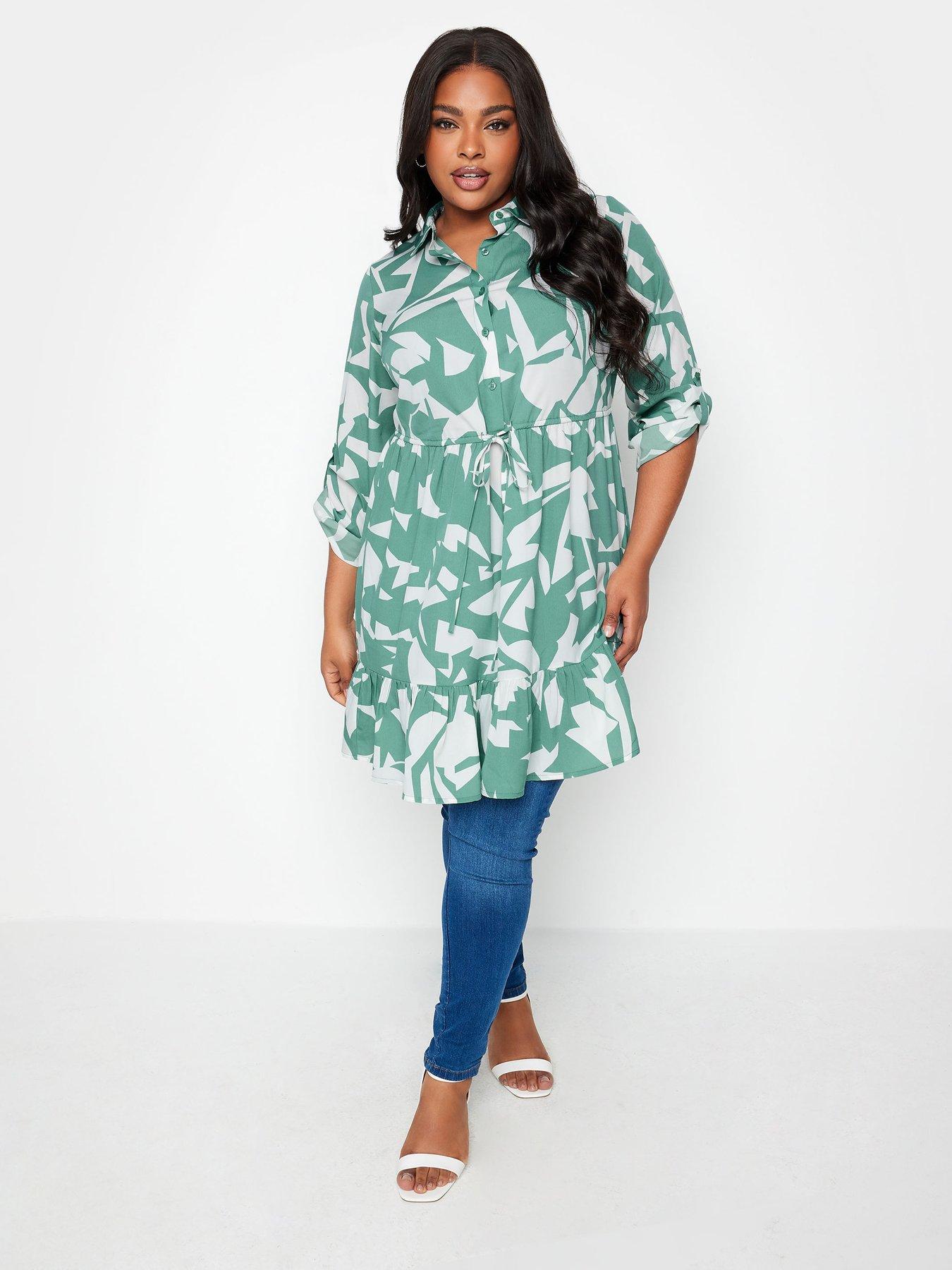 YOURS Curve Plus Size Green Floral Tunic Dress