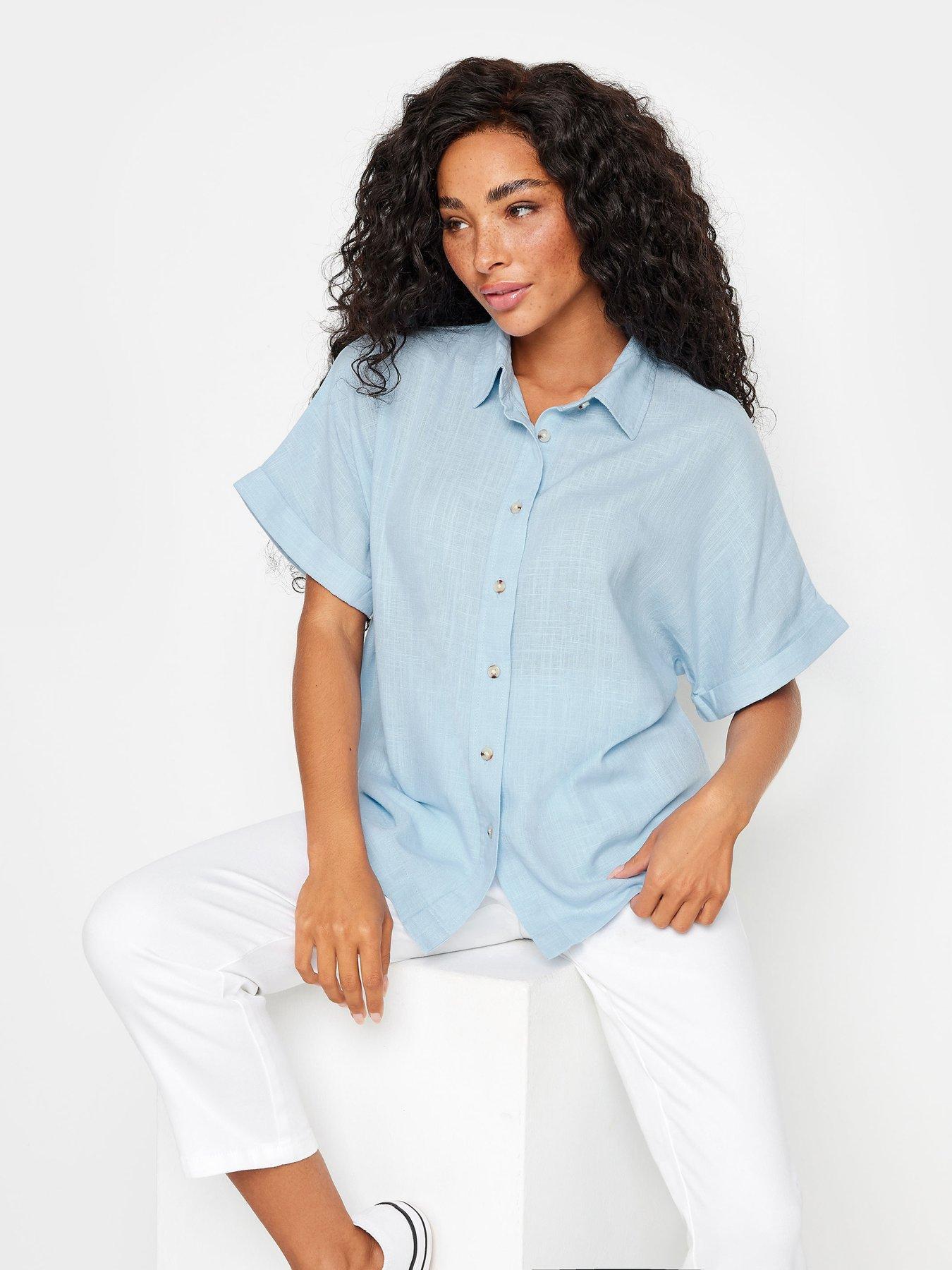 M&Co Petite Petite Chambray Short Sleeve Linen Button Shirt Very