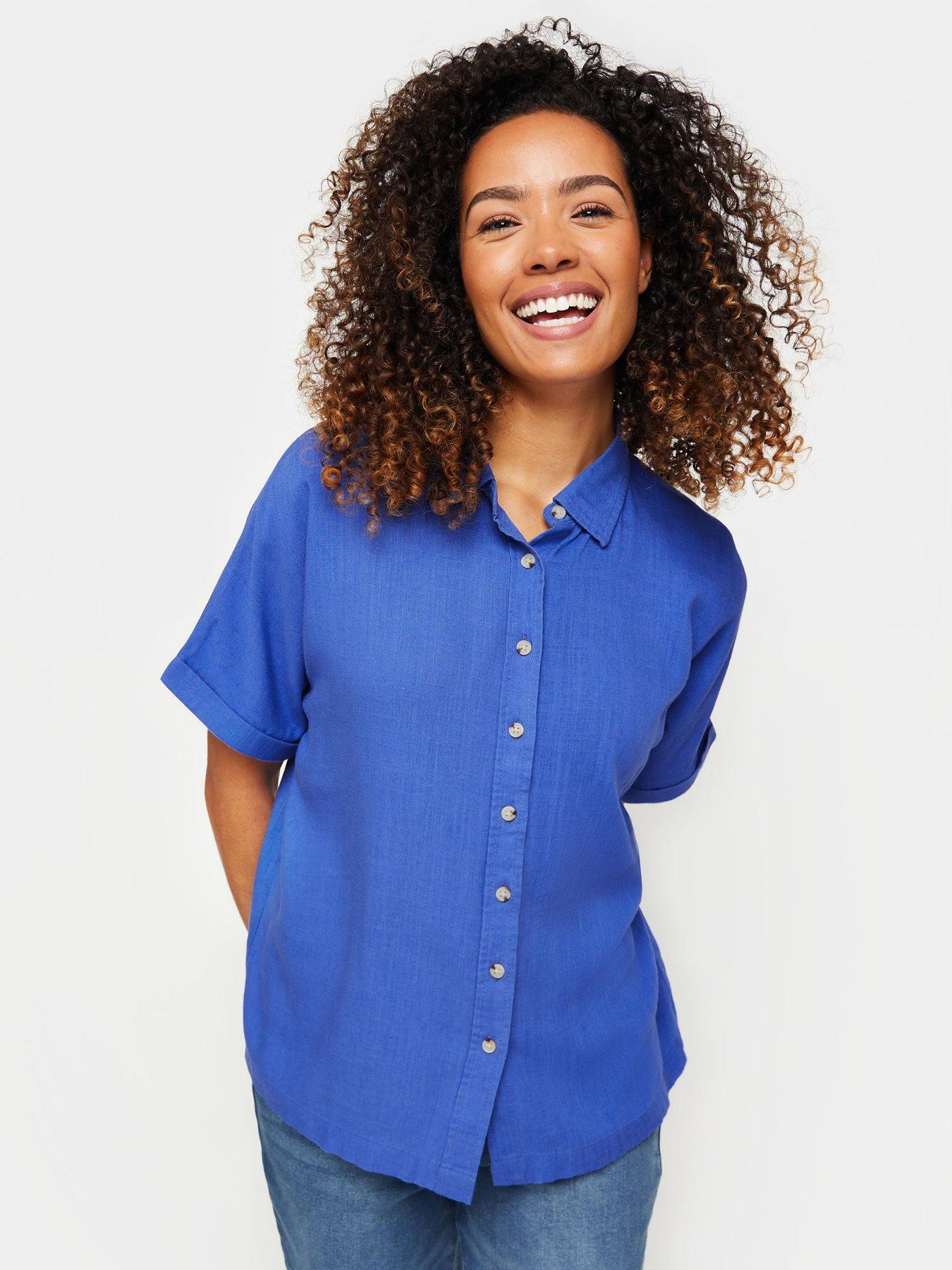 undefined Blue Short Sleeve Linen Button Shirt