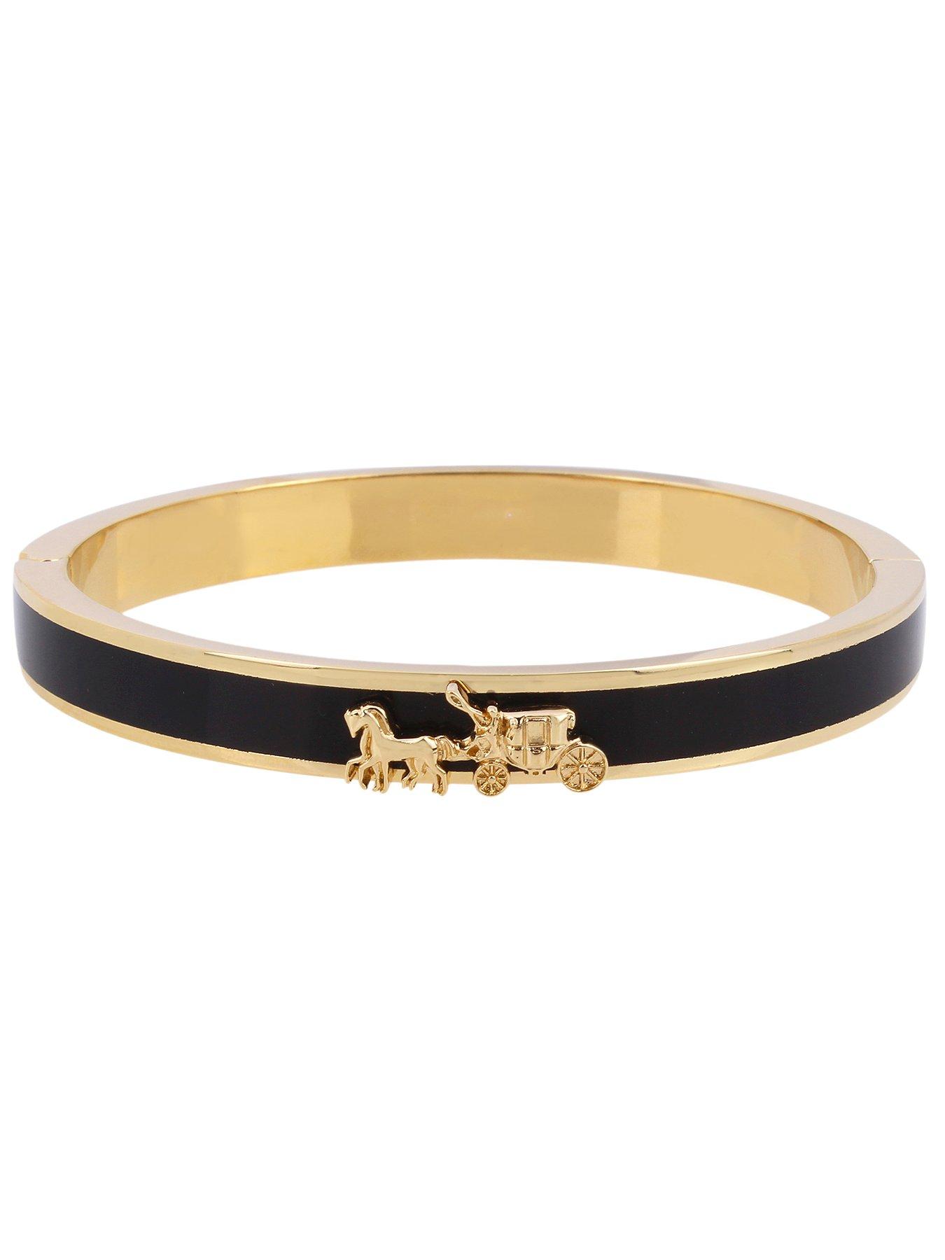 Product photograph of Coach Bracelet Horse Amp Carriage Enamel Hinged Bangle - Black Gold from very.co.uk