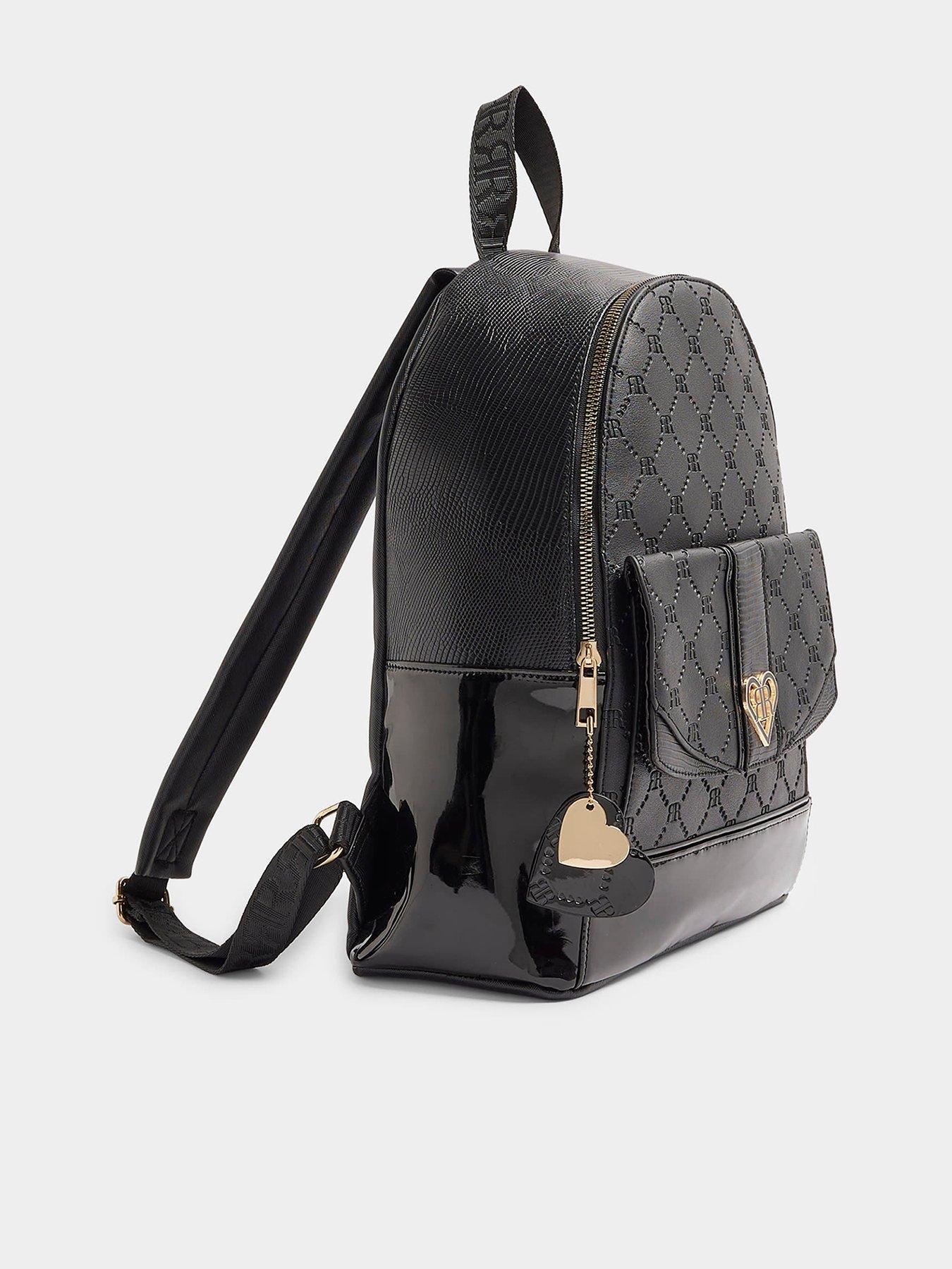 River Island Girls Embossed Monogram Backpack Black Very