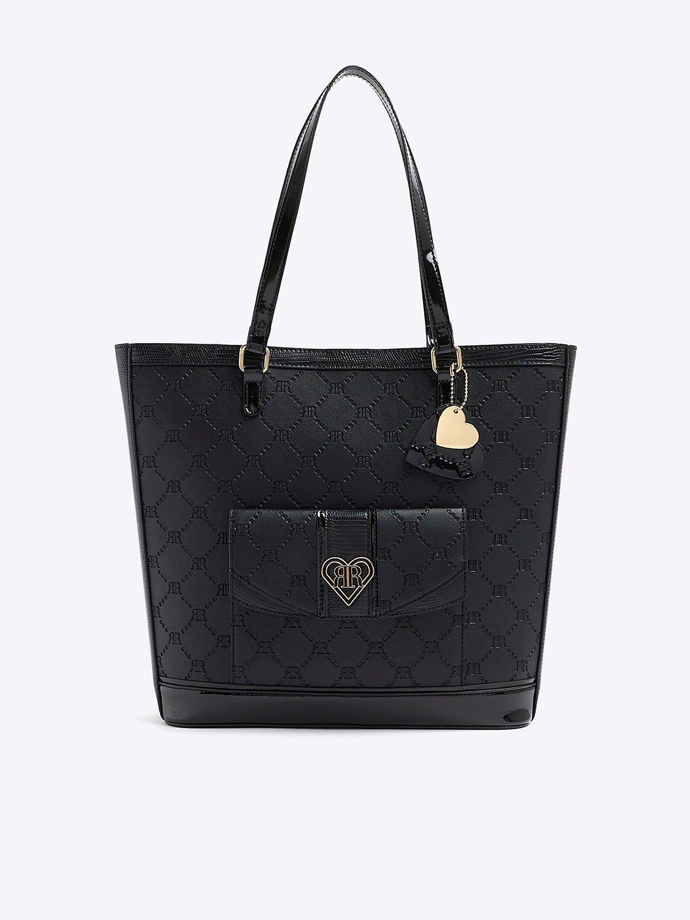 River Island Embossed Pocket Shopper Bag Black Very