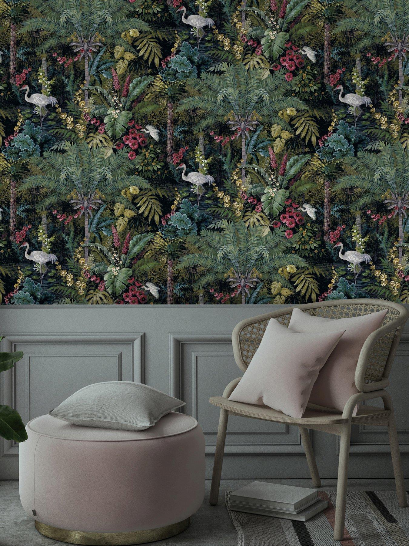 undefined Jungle Paradise Wallpaper in Black