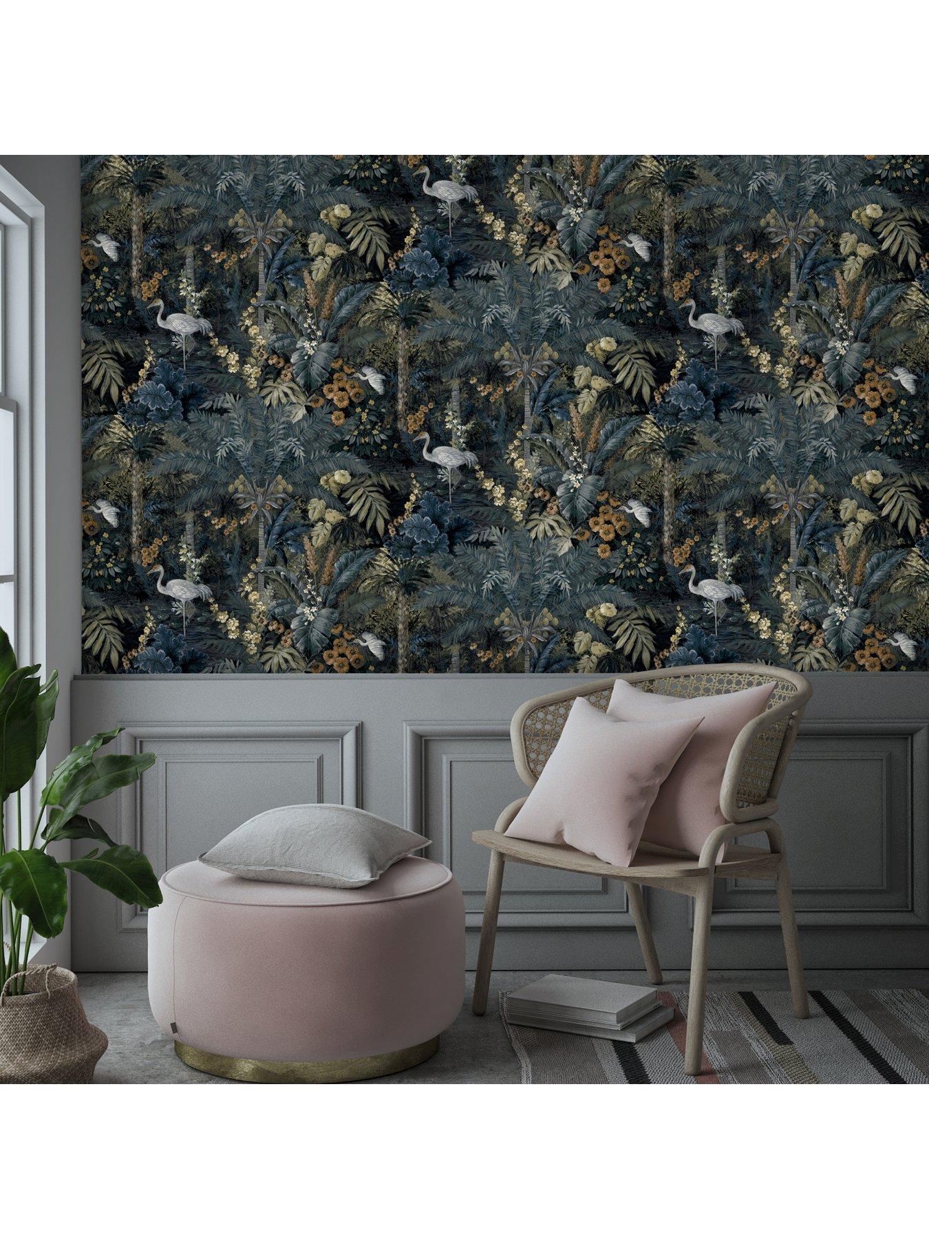 Holden Decor Jungle Paradise Wallpaper - Navy | Very.co.uk