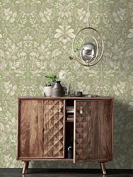 Product photograph of Holden Decor Leaf Damask Wallpaper - Sage from very.co.uk