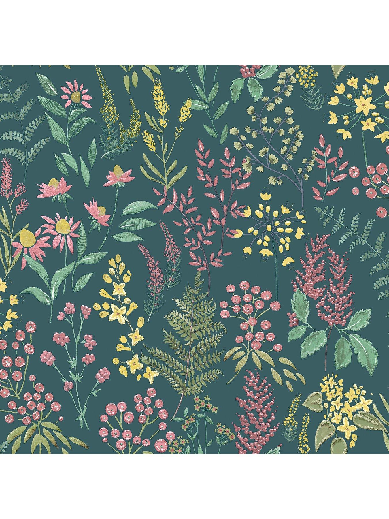 Holden Decor Floral Sprig Wallpaper - Teal | Very.co.uk