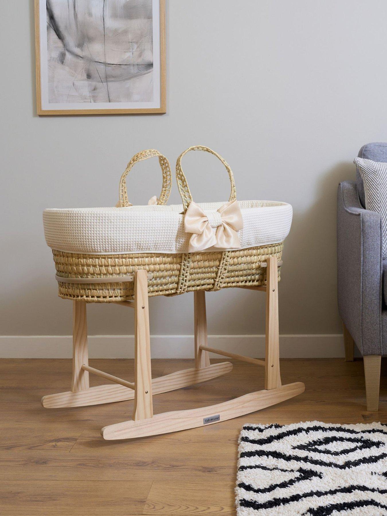 Clair De Lune Chelsea Palm Moses Basket With Natural Rocking Stand Very