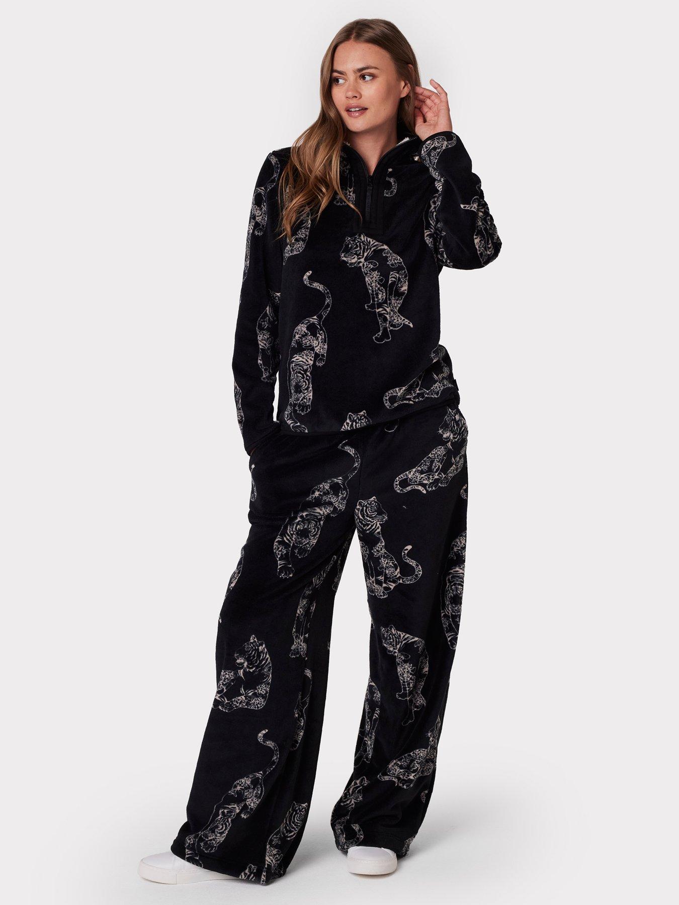 V by Very Fleece Embroidered Longline Sweat With Leggings Pyjama Set -  Brown