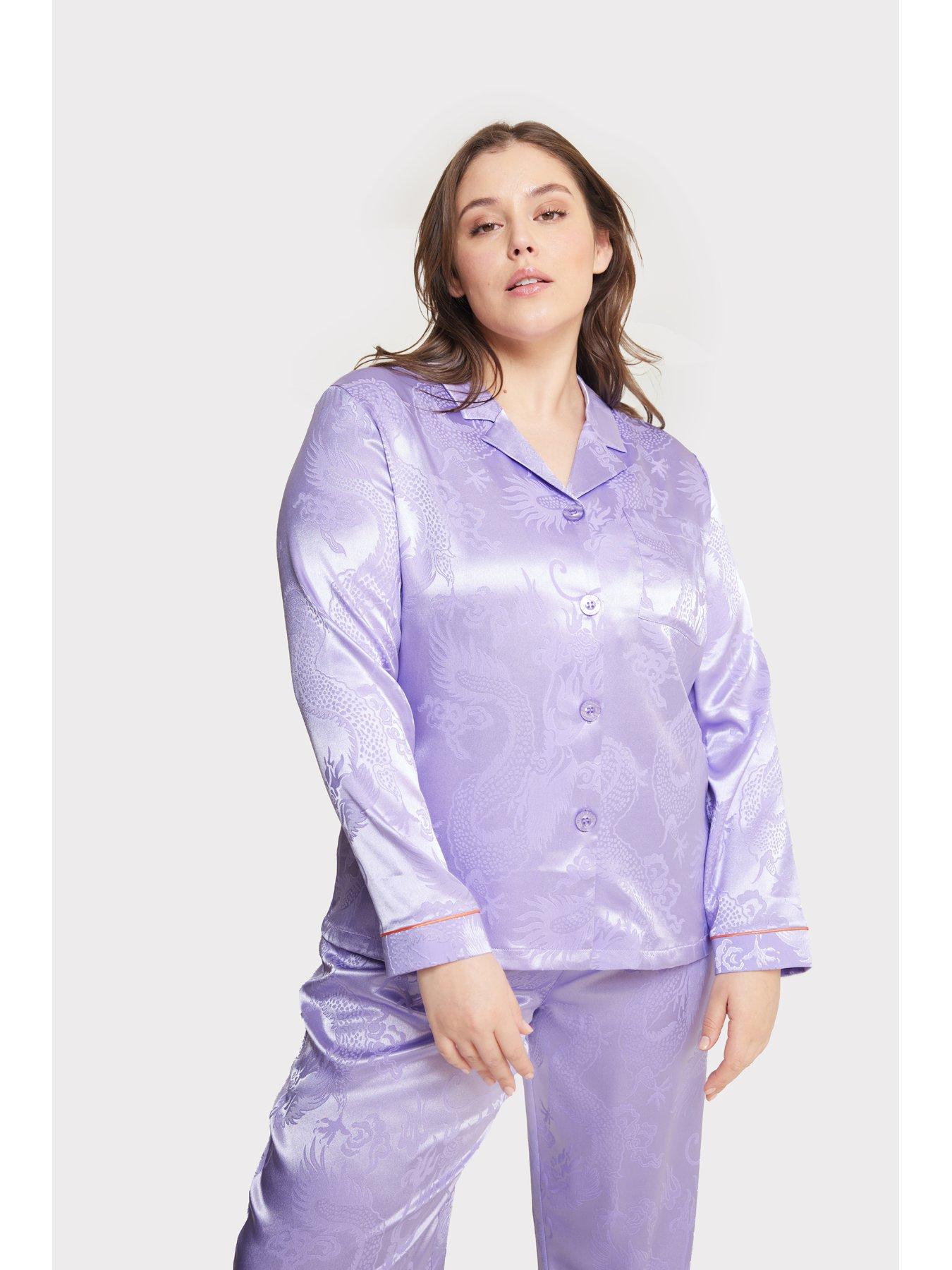 CHELSEA PEERS Curve Satin Printed Button Up Pyjama Set Lilac Very