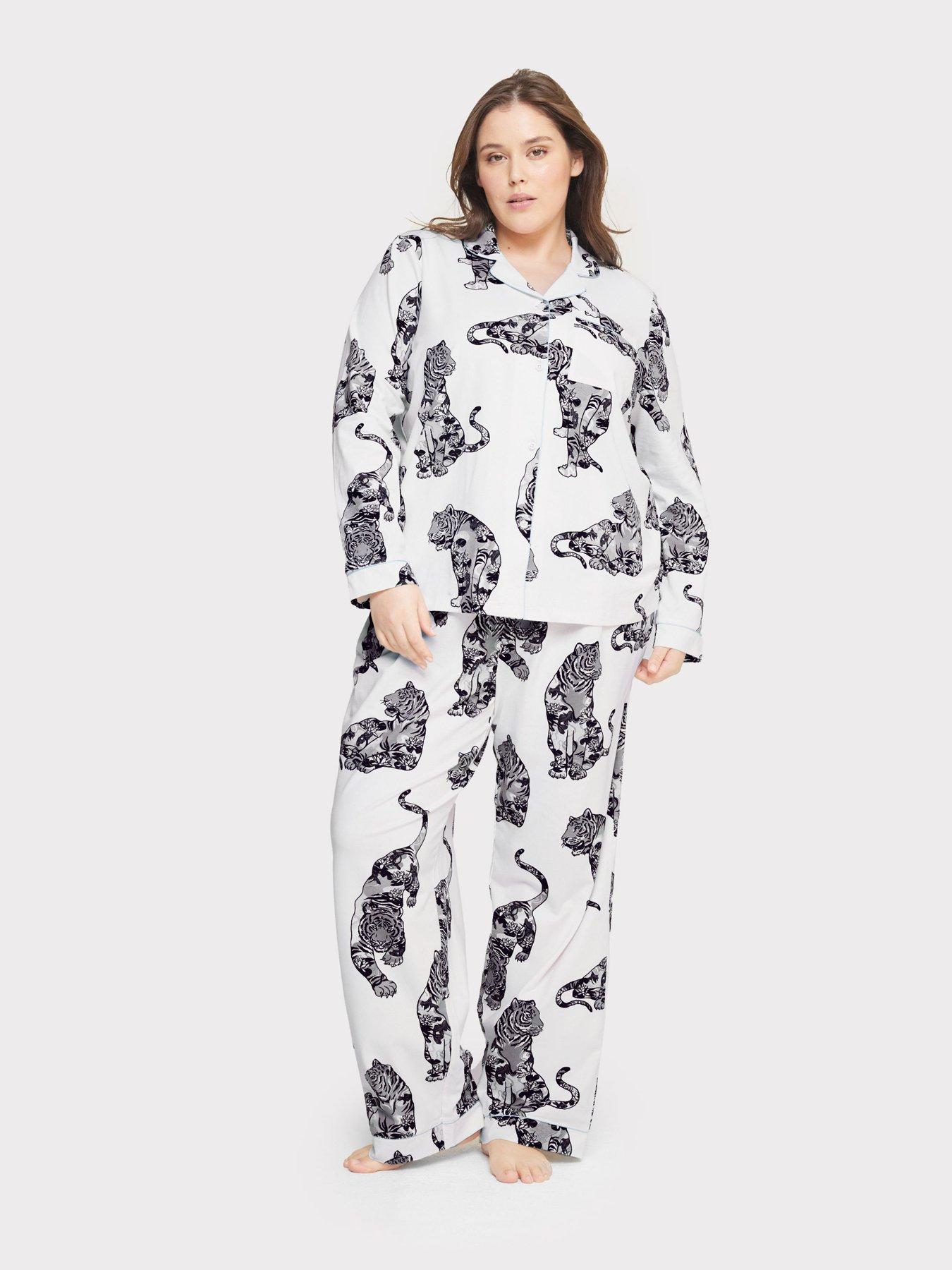 CHELSEA PEERS Curve Printed Button Up Pyjama Set White Very