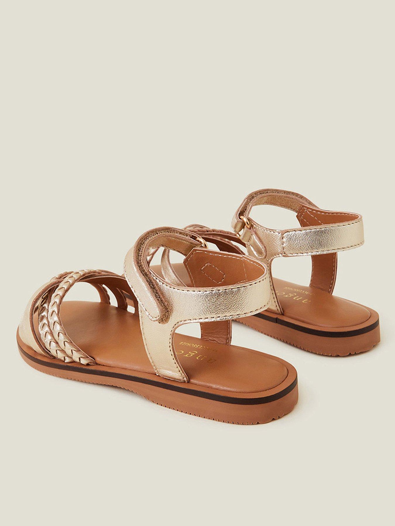 Accessorize Girls Plaited Leather Sandals Gold Very