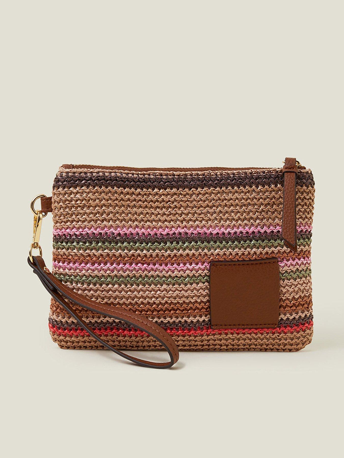 Image 1 of 4 of Accessorize Stripe Raffia Pouch