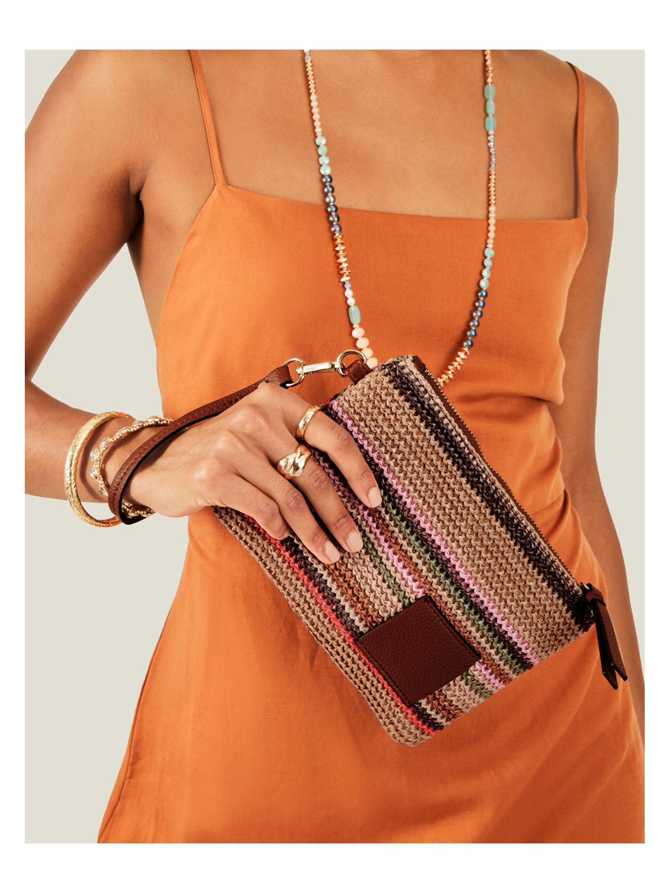 Image 2 of 4 of Accessorize Stripe Raffia Pouch