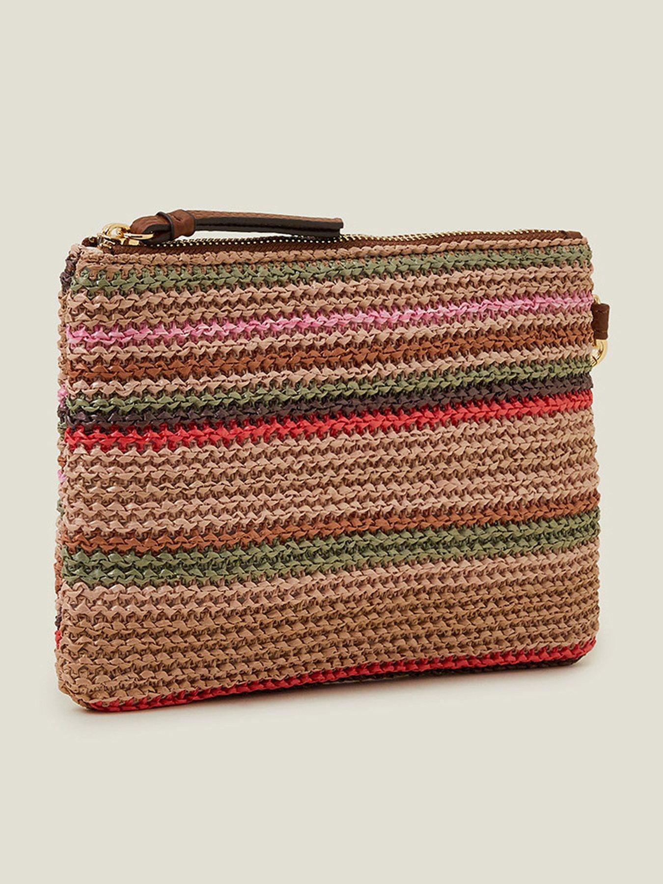 Image 3 of 4 of Accessorize Stripe Raffia Pouch