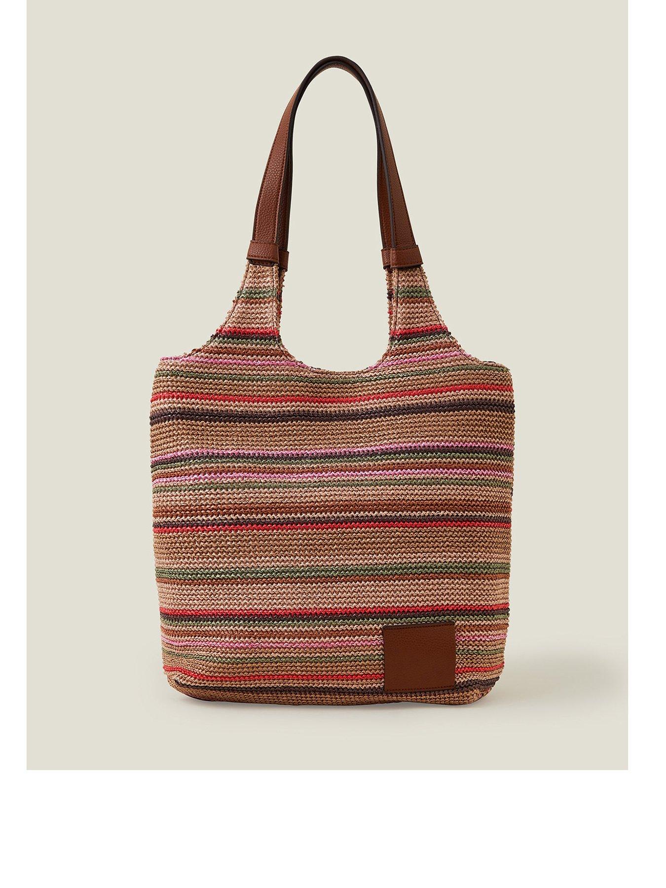 Image 1 of 4 of Accessorize Stripe Raffia Shoulder