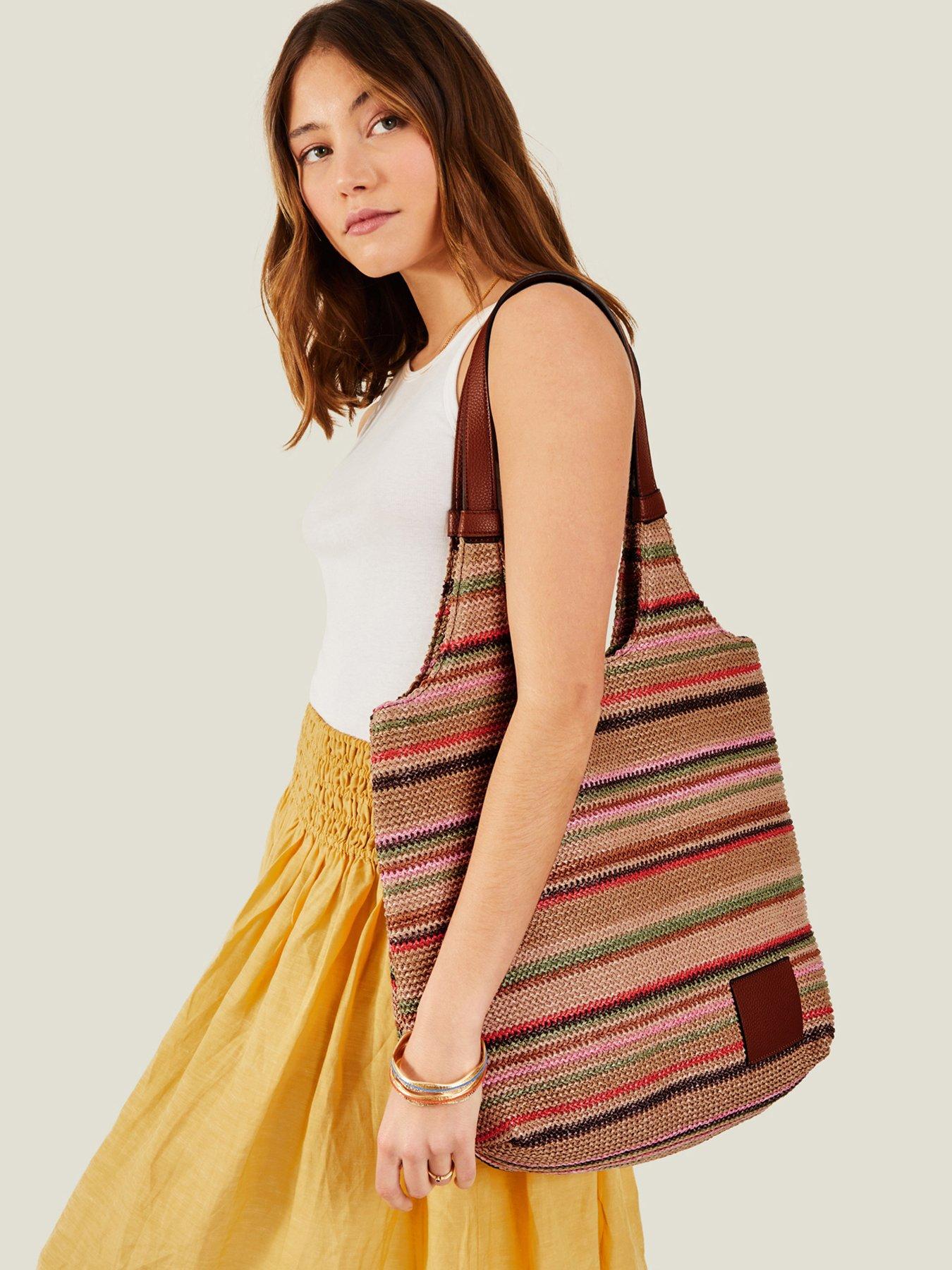 Image 2 of 4 of Accessorize Stripe Raffia Shoulder