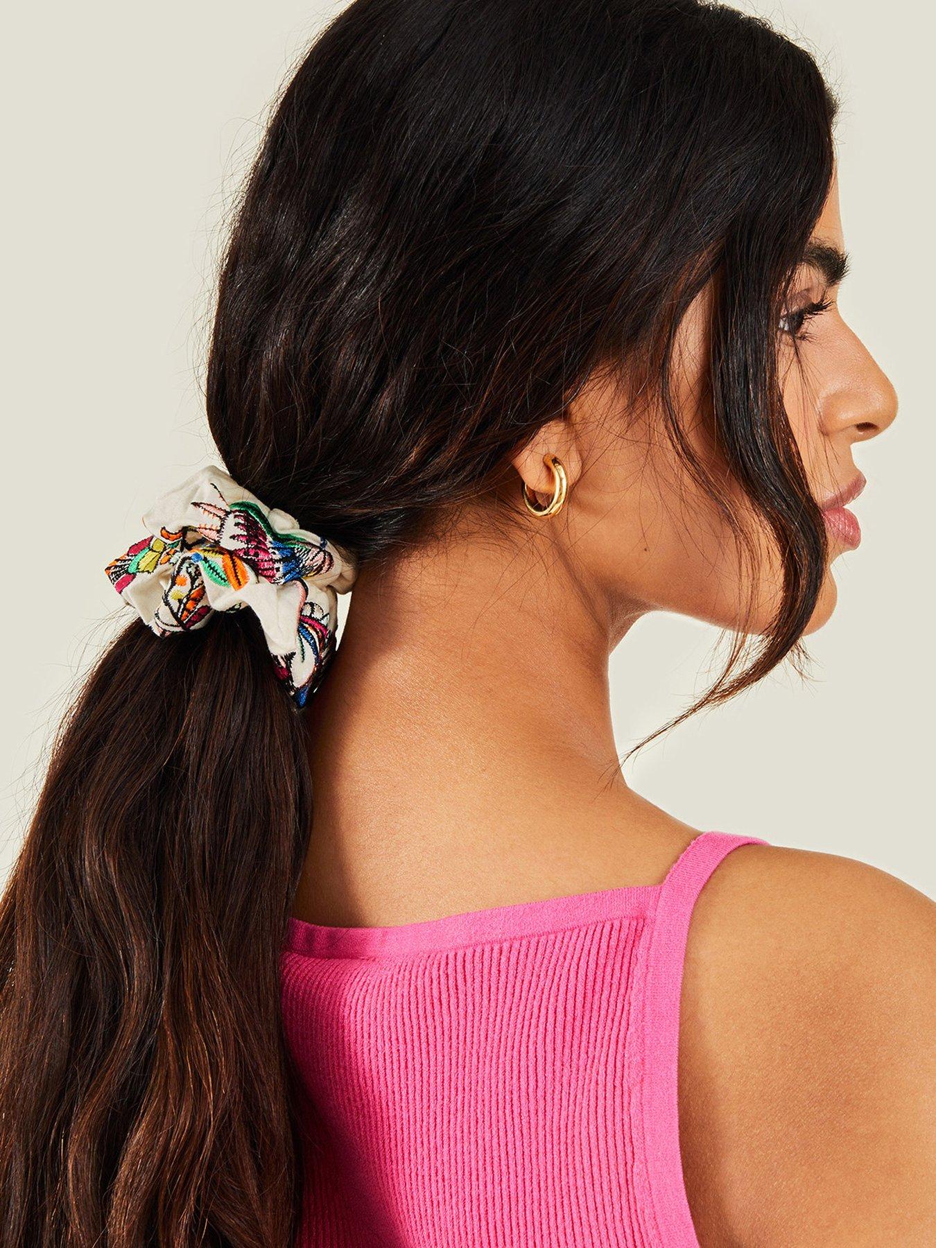 Image 2 of 3 of Accessorize Embroidered Tropical Scrunchie