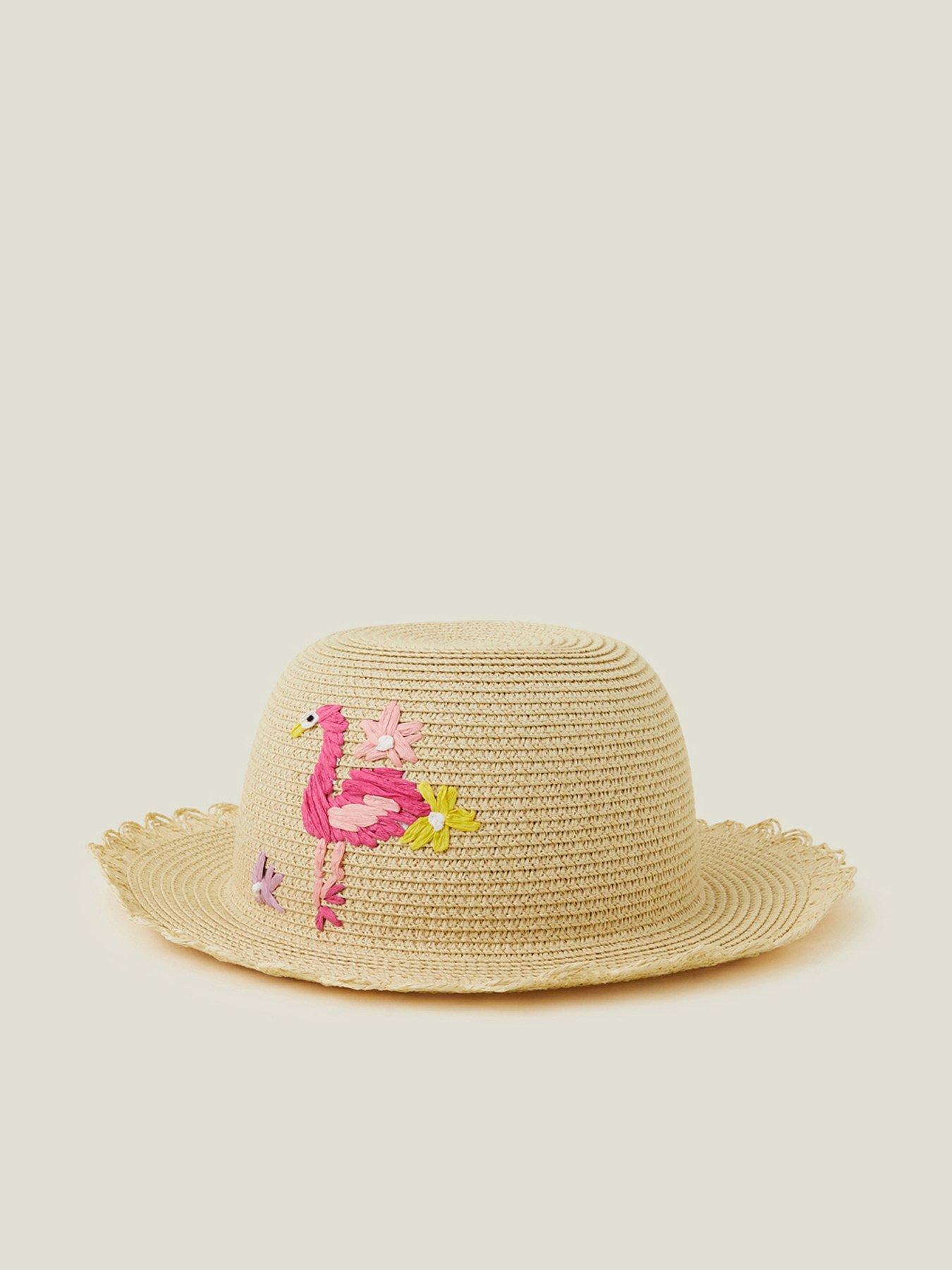 Girls Flamingo Floppy Hat - Natural