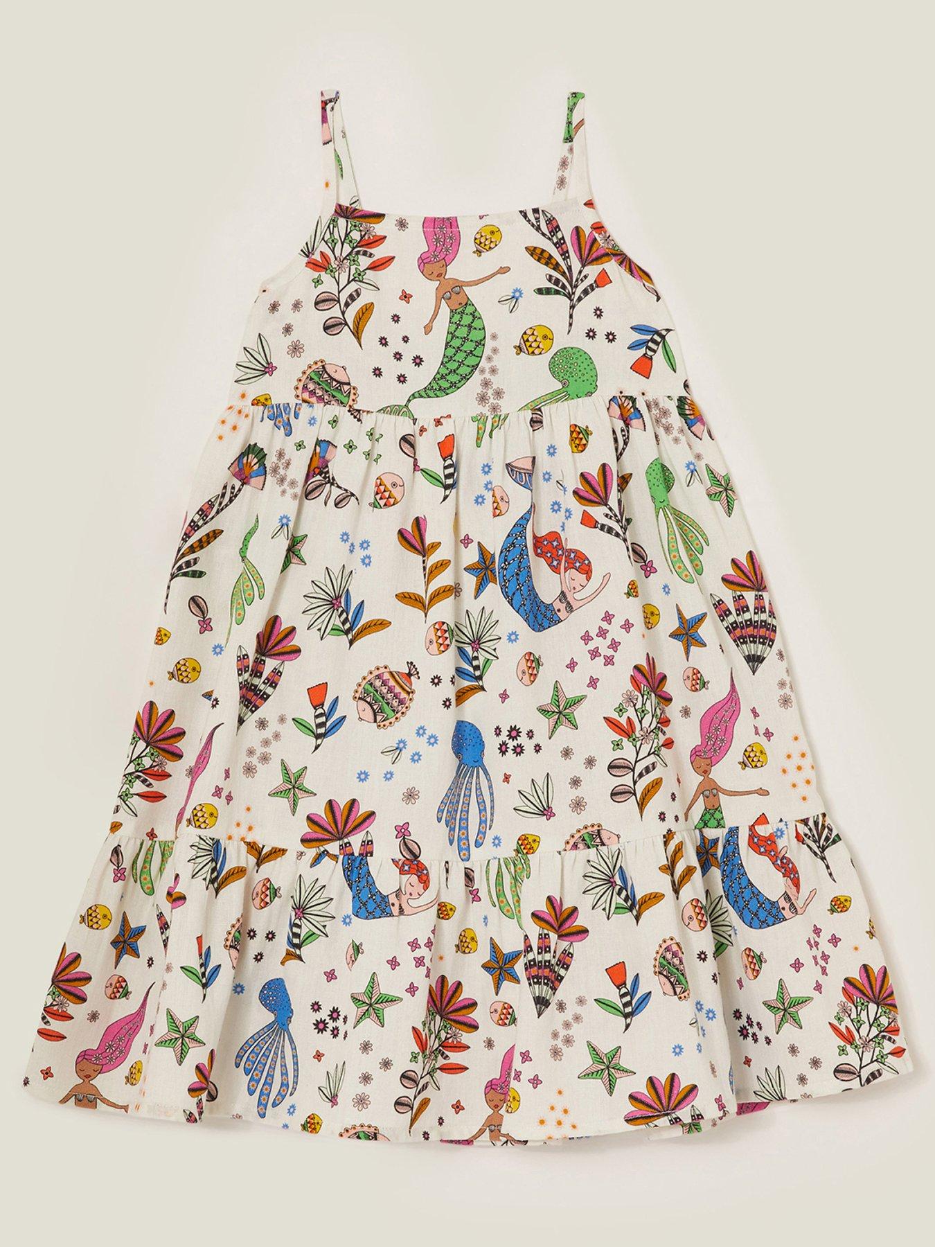 Girls Mermaid Print Dress White
