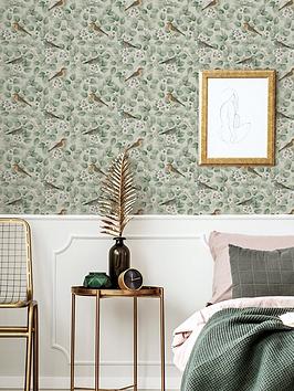 Product photograph of Arthouse Birds Amp Blossoms Green Wallpaper from very.co.uk