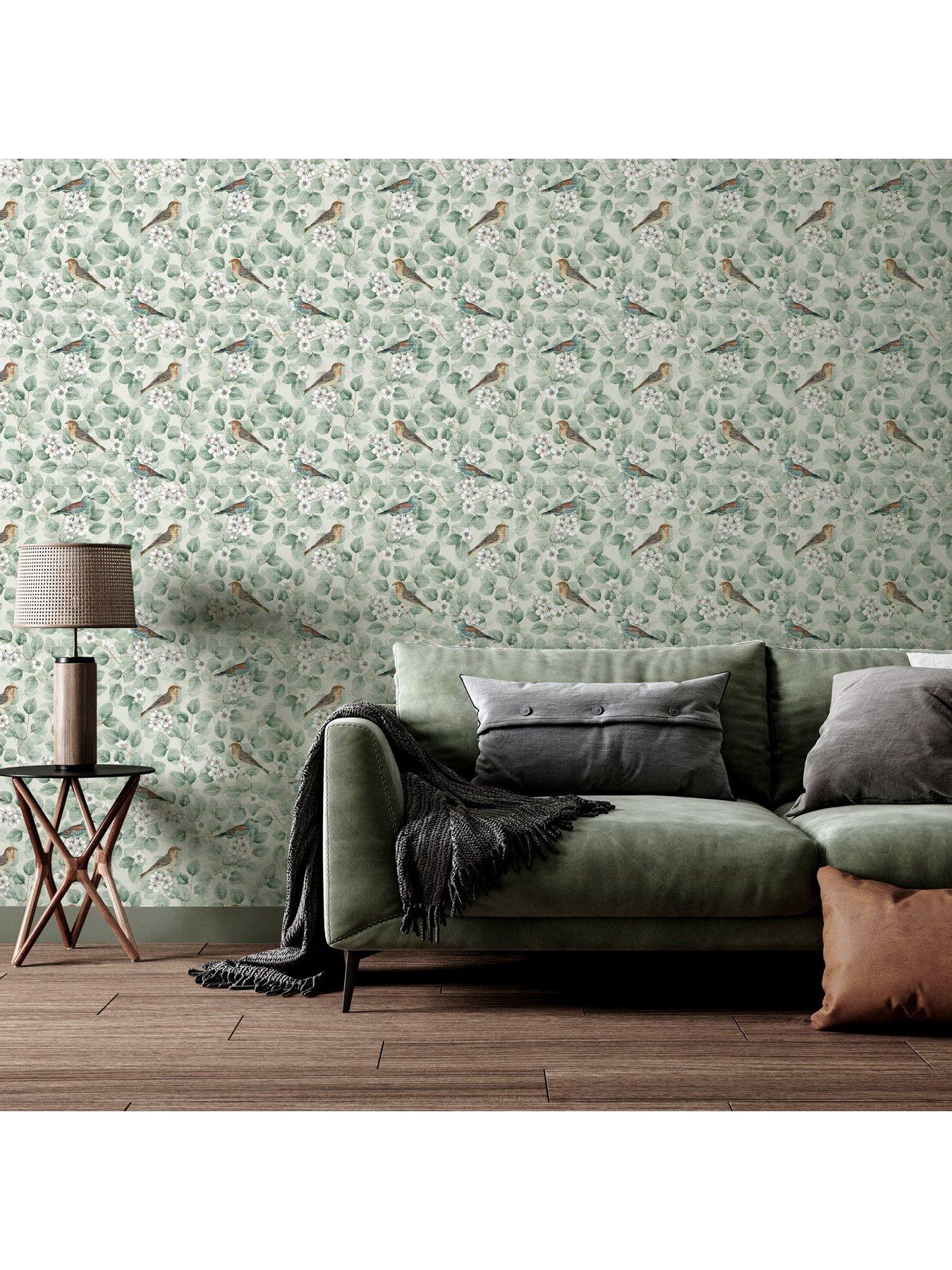 Image 3 of 6 of ARTHOUSE Birds and Blossoms Wallpaper - Green